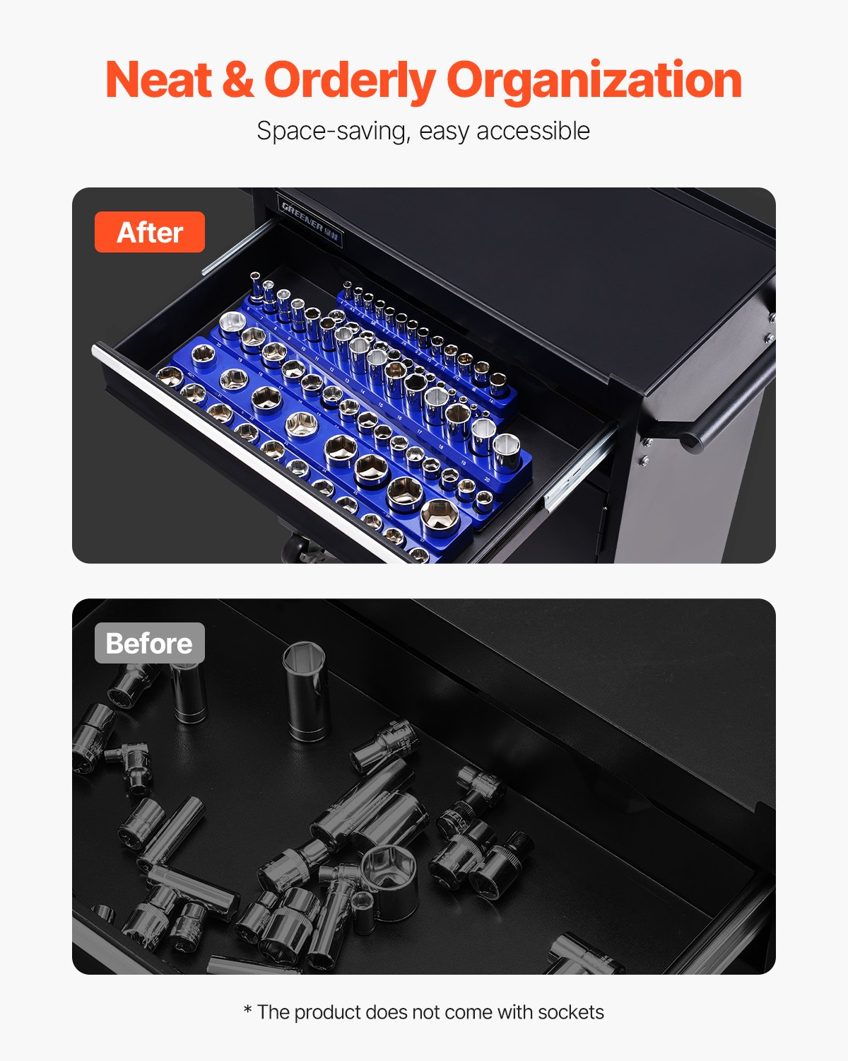 VEVOR Magnetic Socket Organizer Set 3PCS Magnetic Socket Trays Blue for Metric
