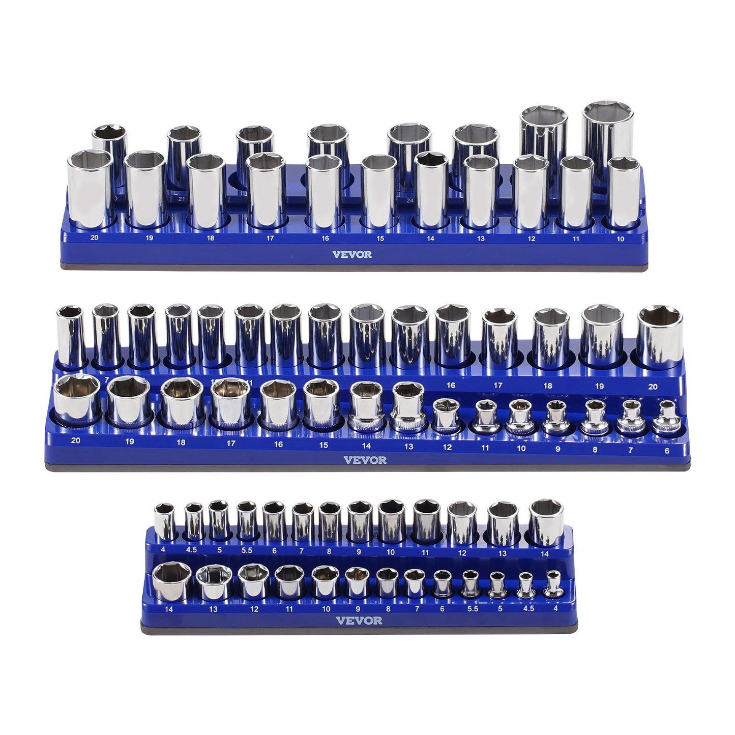 VEVOR Magnetic Socket Organizer Set 3PCS Magnetic Socket Trays Blue for Metric