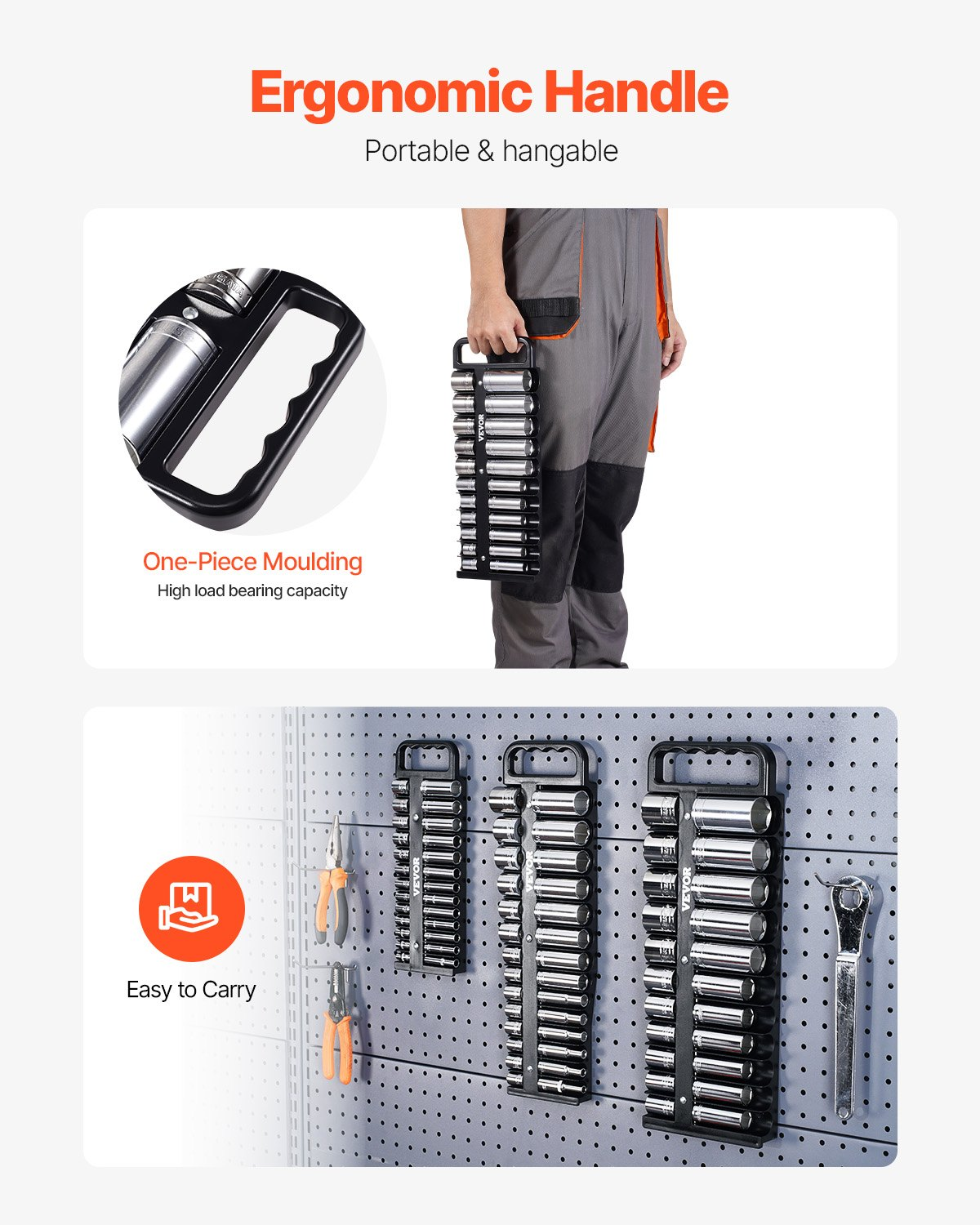 VEVOR Portable Socket Organizer Set 3PCS 76-Clip Magnetic Socket Tray Metric/SAE