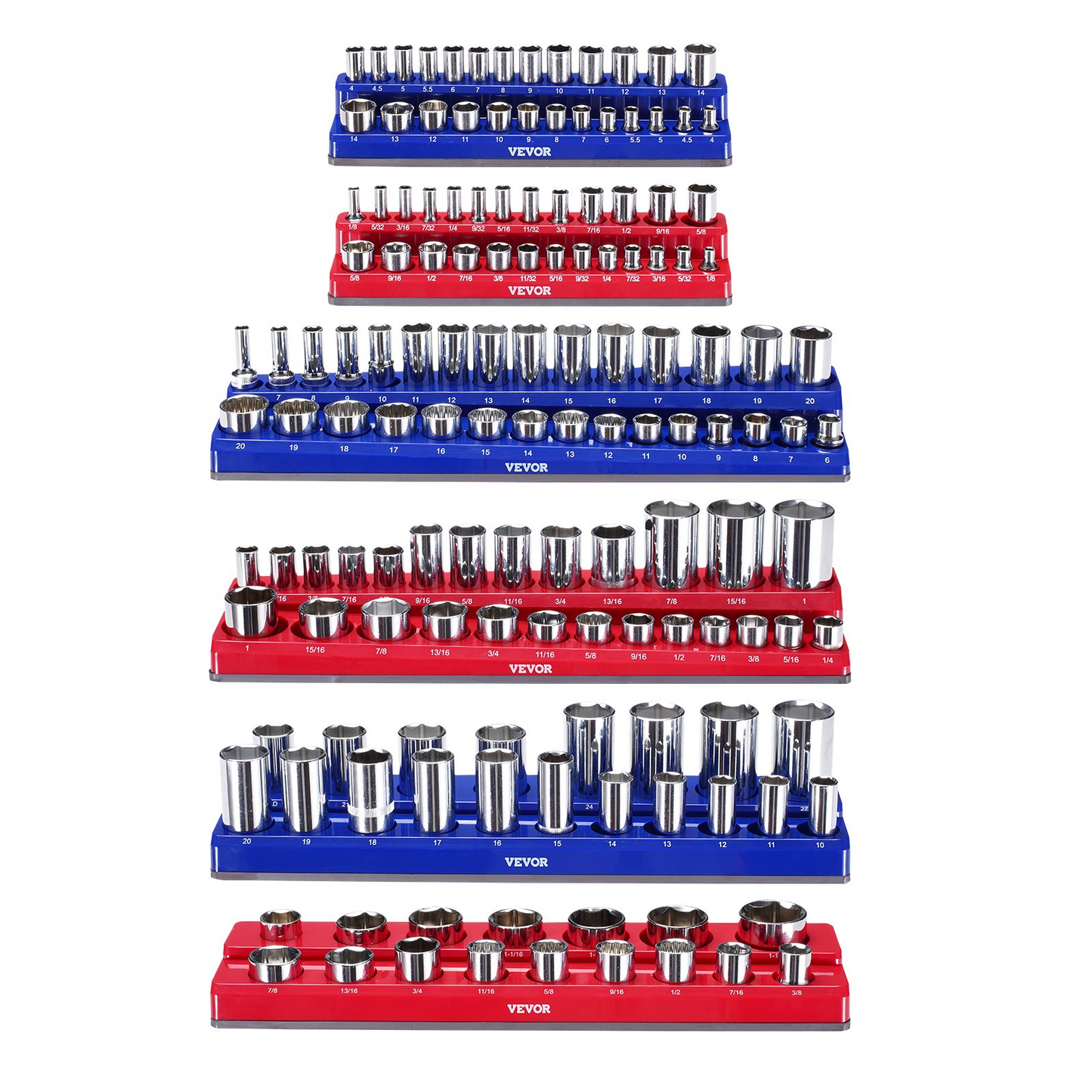 VEVOR Magnetic Socket Organizer Set 6PCS Socket Trays Blue & Red for Metric SAE