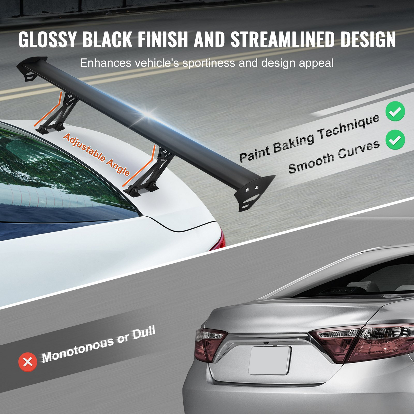 VEVOR Universal Rear Spoiler GT Style Adjustable Trunk Wing Car Racing 43.3"/110 cm