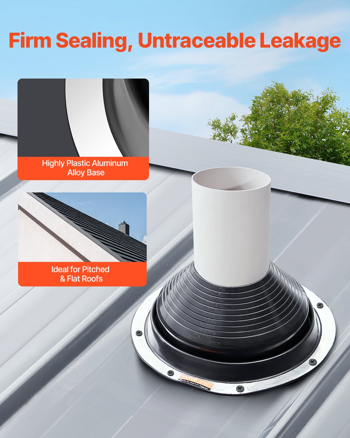 VEVOR 2 Pcs Metal Roof Pipe Flashing Boots Fit 6"-11" Pipe High Temp Black EDPM