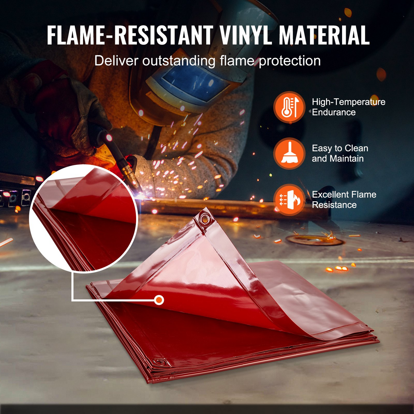 VEVOR Welding Curtain Screen, 1.8 x 1.8 m Hanging Welding Curtain Wall, Flame-Resistant Vinyl Welding Protection Screens with 6-Level UV Protection & Hanging Holes, Portable for Workshop/Industrial, Red