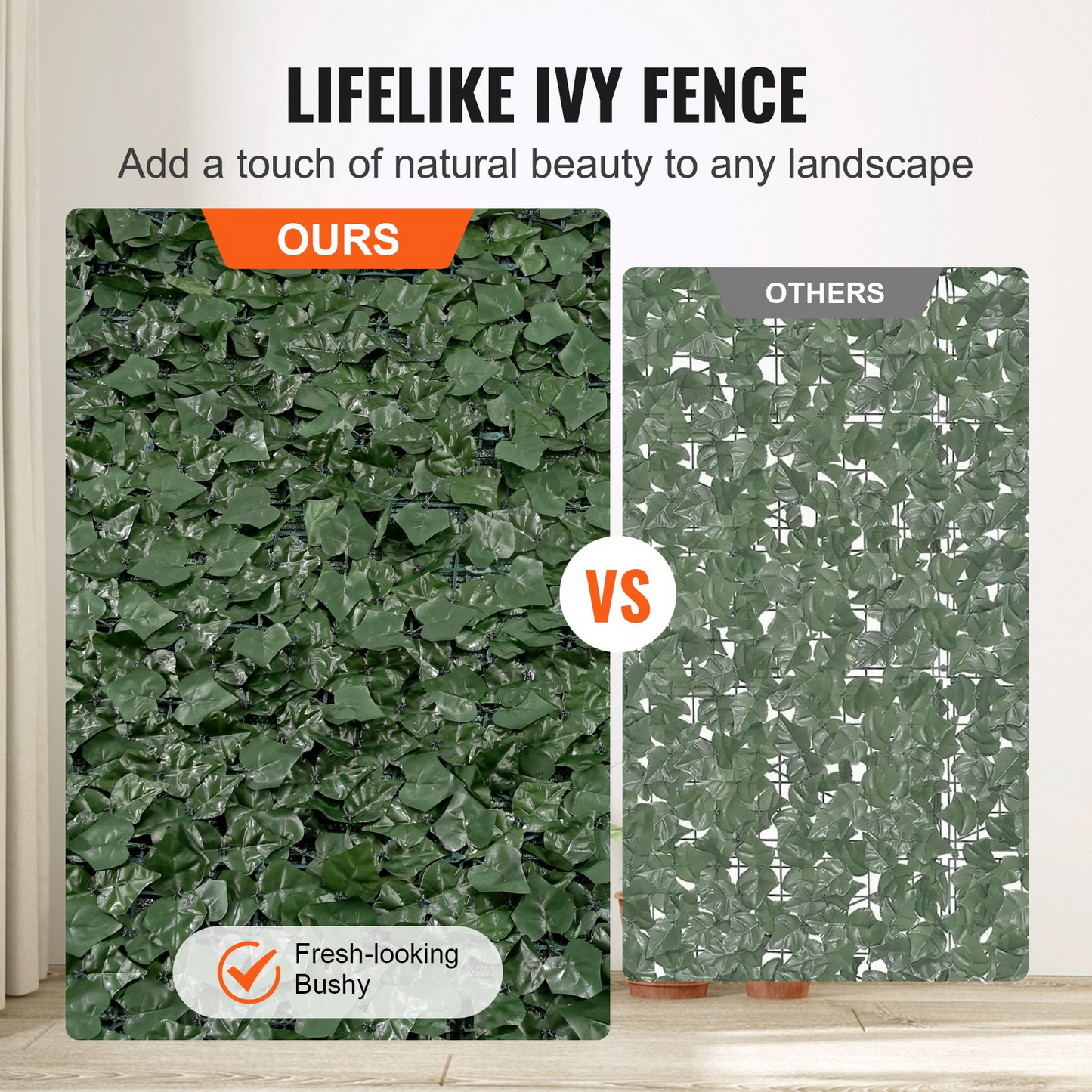 VEVOR Ivy Privacy Fence, 1.5 x 4m Artificial Green Wall Screen, Greenery Ivy Fence w/ Mesh Cloth Backing and Strengthened Joint, Faux Hedges Vine Leaf Decoration for Outdoor Garden, Yard, Balcony