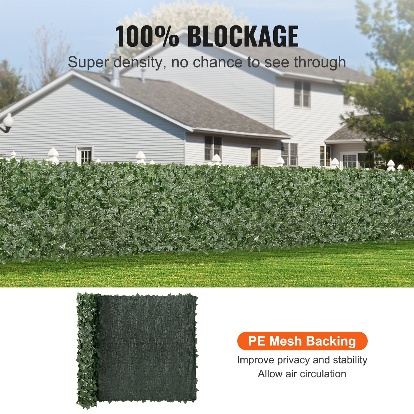 VEVOR Ivy Privacy Fence, 1.5 x 3m Artificial Green Wall Screen, Greenery Ivy Fence with Mesh Cloth Backing and Strengthened Joint, Faux Hedges Vine Leaf Decoration for Outdoor Garden, Yard, Balcony