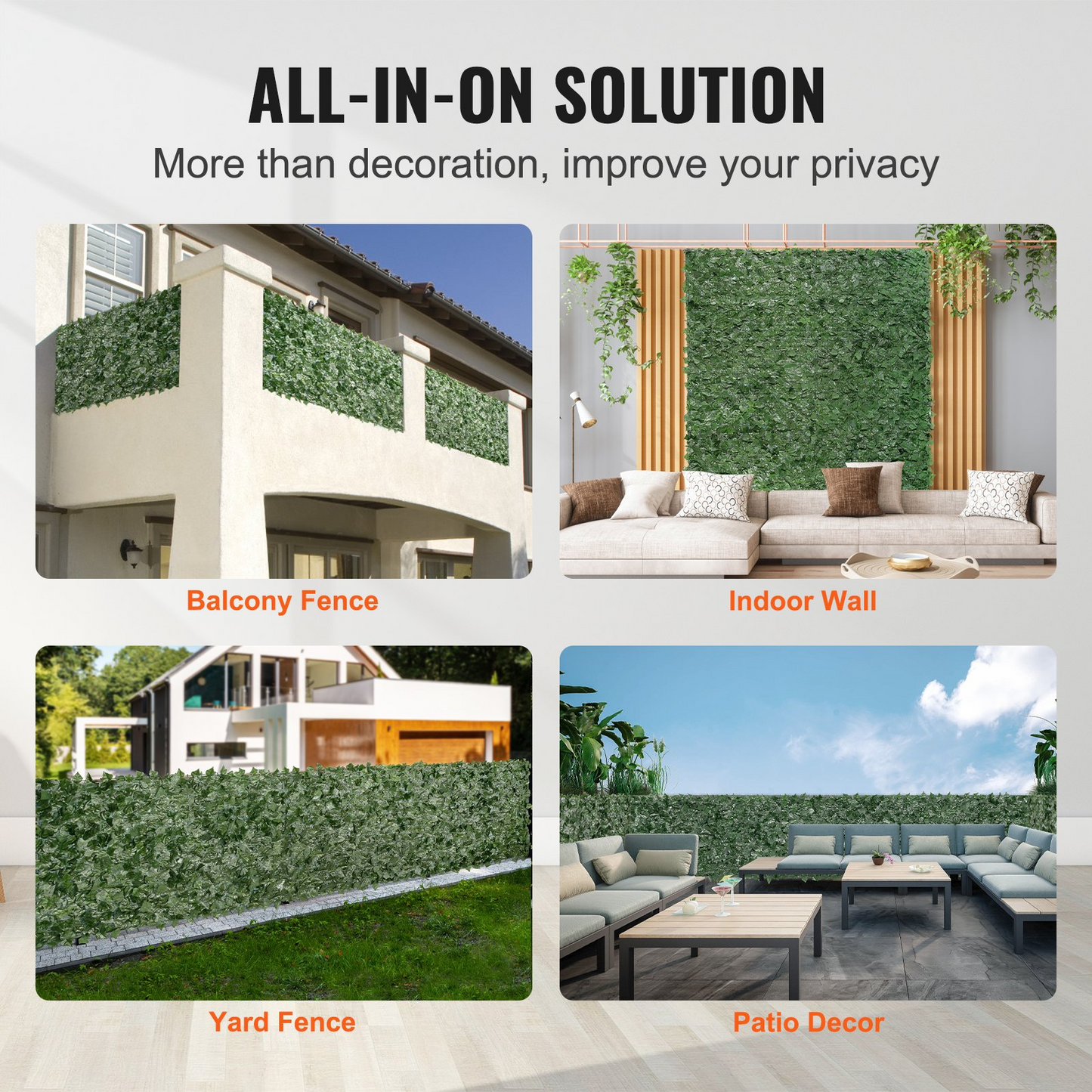 VEVOR Ivy Privacy Fence, 990 x 2490 mm Artificial Green Wall Screen, Greenery Ivy Fence with Mesh Cloth Backing and Strengthened Joint, Faux Hedges Vine Leaf Decoration for Outdoor Garden, Yard