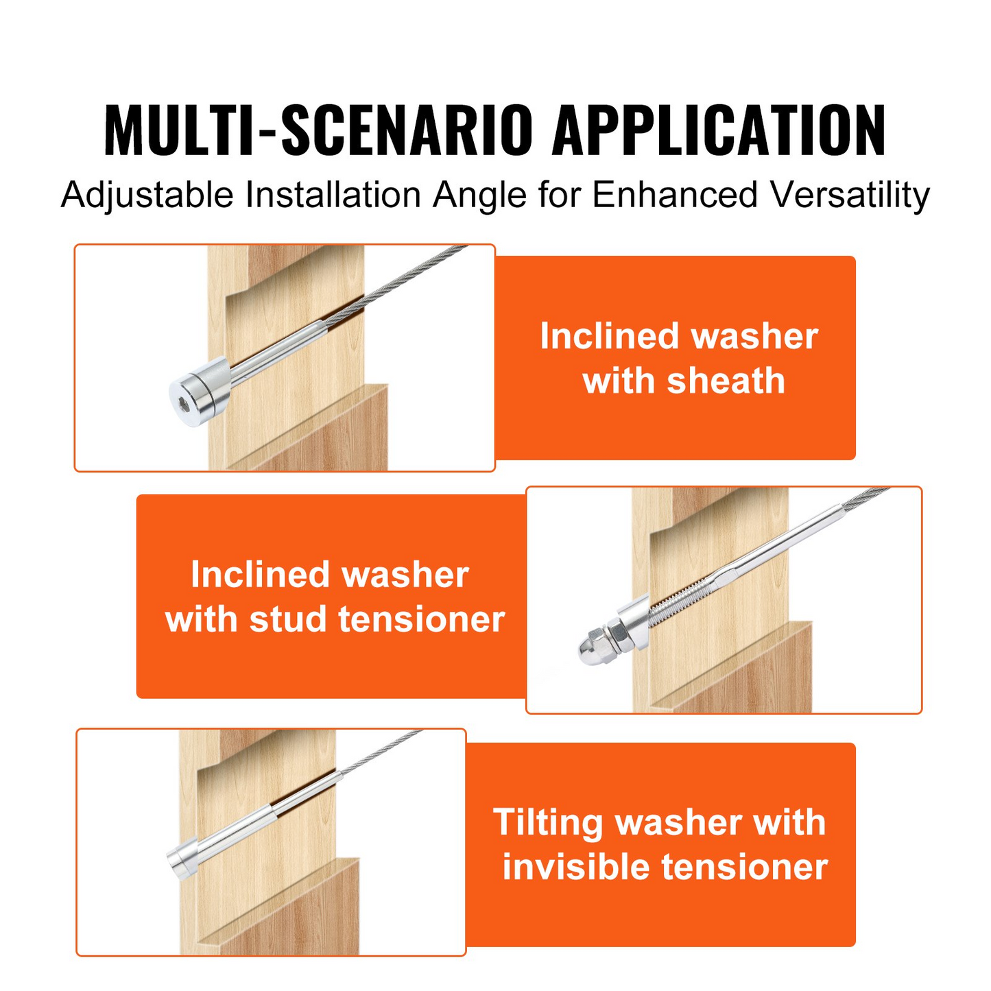 VEVOR 20Pack Cable Railing Kit 3.2mm Wheel Protector Sleeves, Bundle with Black Invisible Swage Tensioner and Terminal, Cable Railing Safeguard Covers for 3.2/4.8mm Wire Rope Multi-Angle Install