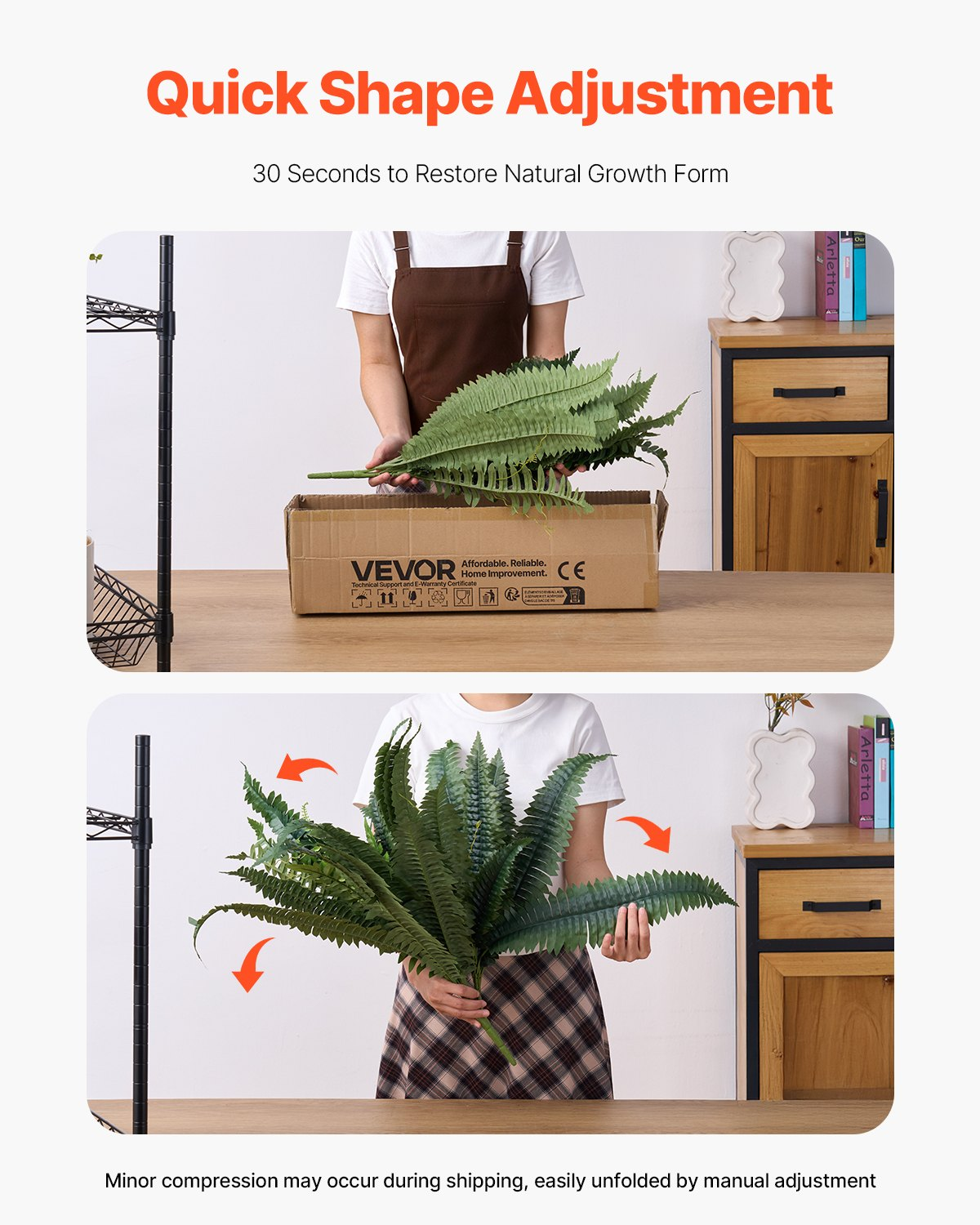 VEVOR Artificial Boston Fern Large Plastic Fern 80 Branches Indoor Outdoor Decor