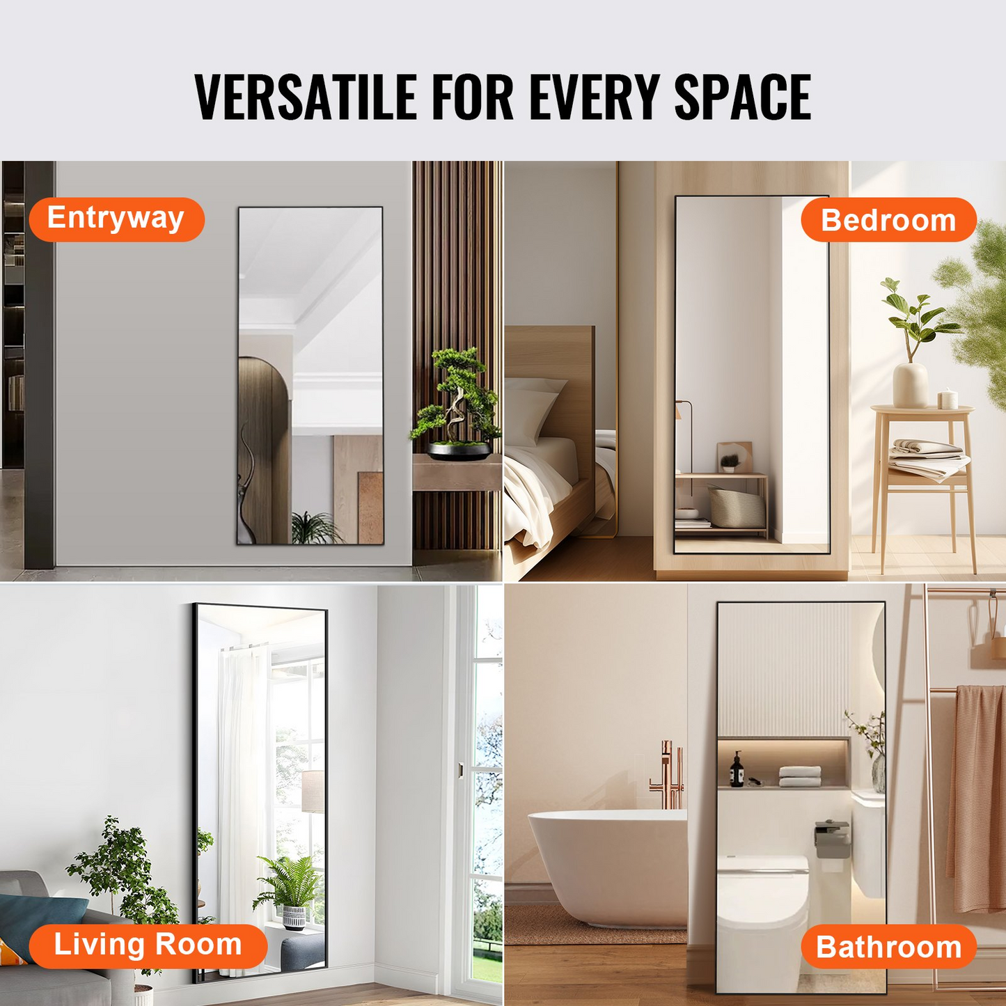 VEVOR Full Length Mirror, 71'' x 31'', Extra Large Standing Hanging or Leaning Rectangle Floor Mirror with Tempered Glass Aluminum Alloy Frame, Full Body Dressing Mirror for Living Room Bedroom, Black