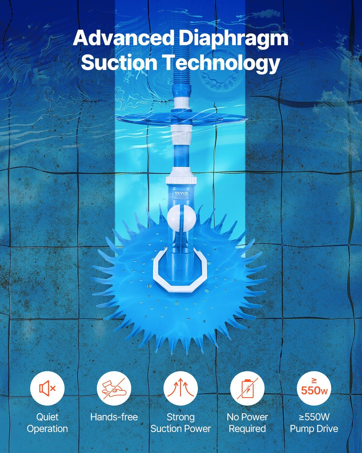 VEVOR Suction Pool Cleaner Vacuum Cleaner 12 Hoses for In/Above-ground Pool