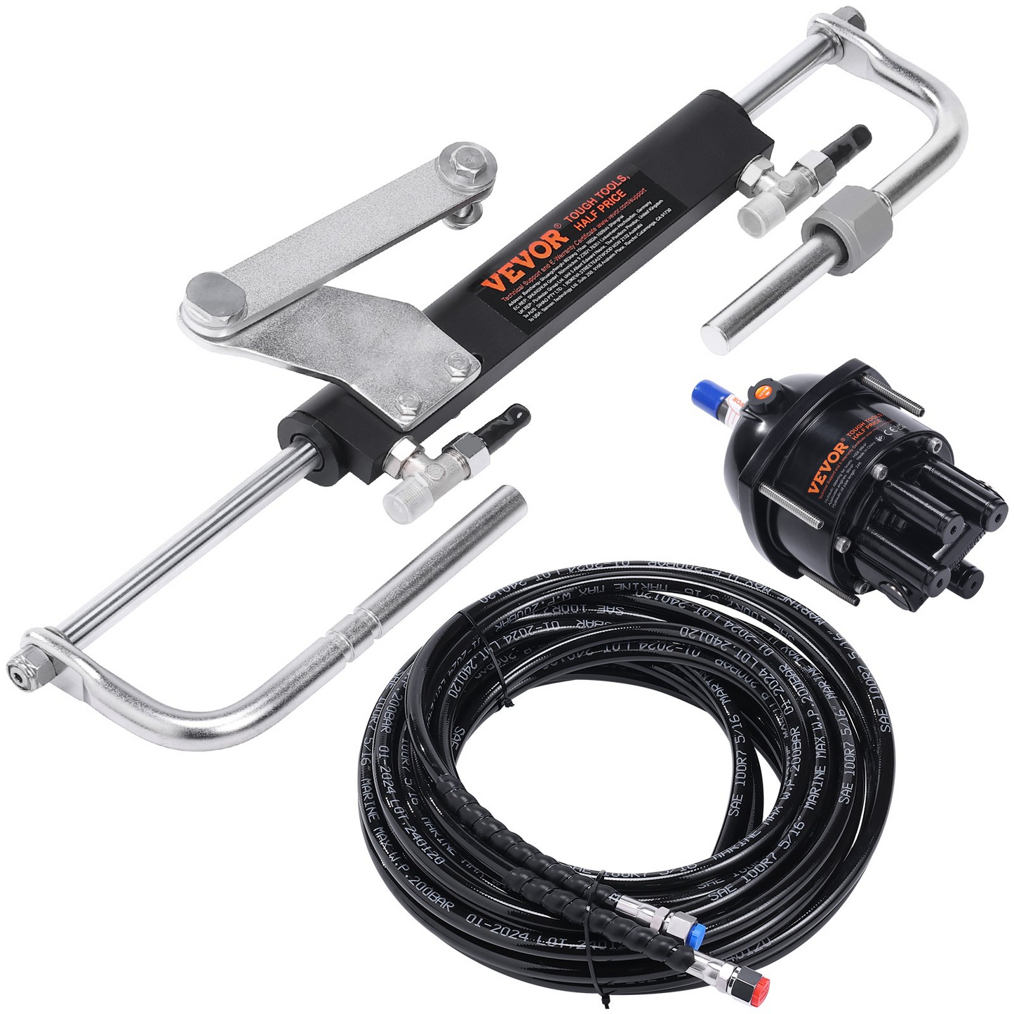 VEVOR Hydraulic Outboard Steering Kit, 90HP, Marine Boat Hydraulic Steering System, with Helm Pump Two-Way Lock Cylinder and 731.5 cm Hydraulic Steering Hose, for Single Station Single-Engine Boats