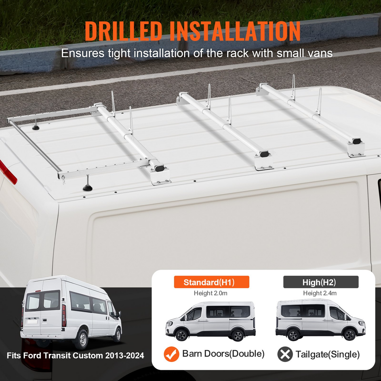 VEVOR Trailer Ladder Rack Van Roof Ladder Rack for Ford Transit Custom 2013-2024