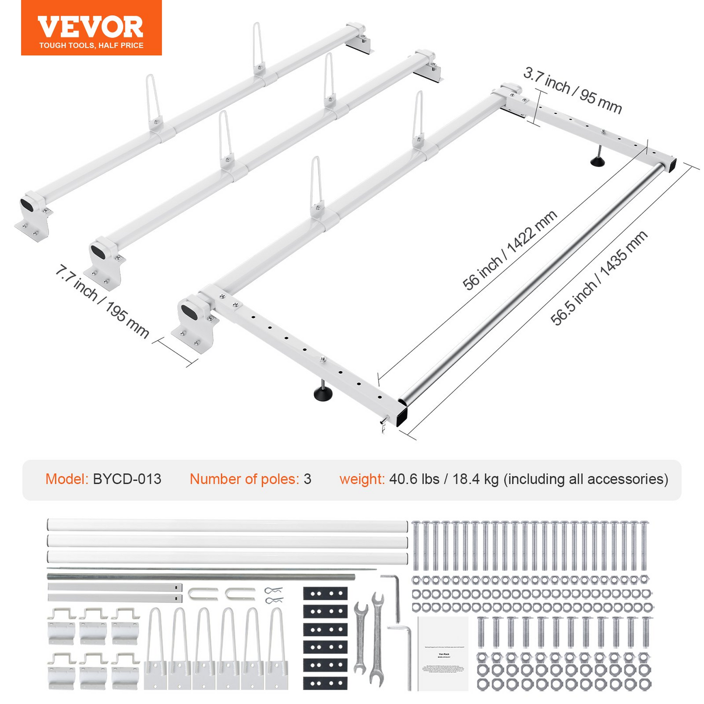 VEVOR Trailer Ladder Rack Van Roof Ladder Rack for Ford Transit Custom 2013-2024