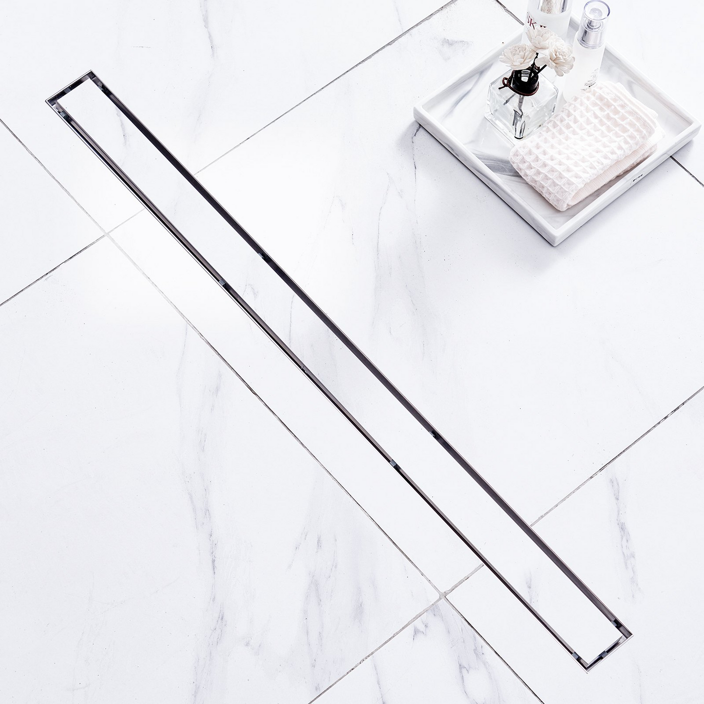 VEVOR 914mm Linear Shower Drain Offset with Tile Insert Cover,Brushed 304 Stainless Steel Rectangle Shower Floor Drain,Linear Drain with Leveling Feet,Hair Strainer Silver