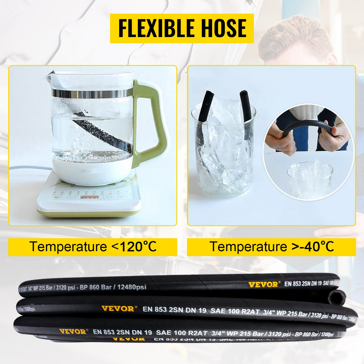 VEVOR Hydraulic Hose 1/4 inch x 328 ft, Coiled Hydraulic Hose 5800 PSI, Rubber Hydraulic Hose with 2 High-Tensile Steel Wire Braid, Bulk Hydraulic Hose -20℃ to 140℃, Hydraulic Oil Flexible Hose