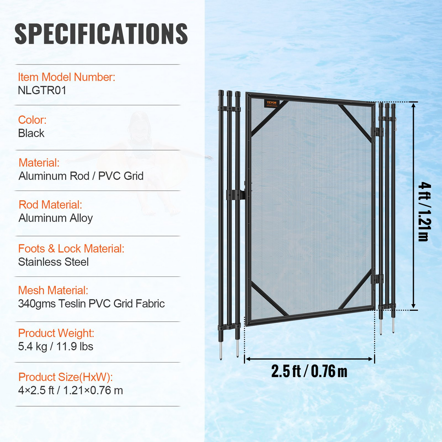 VEVOR Pool Fence Gate 121.9 cm x 76.2 cm Removable Inground Pool Gate for Kids Security
