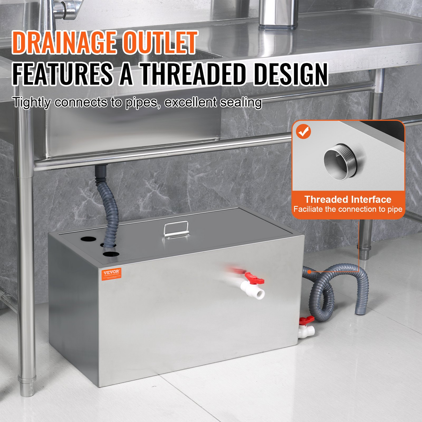 VEVOR Commercial Grease Trap, 11.3 kg Grease Interceptor, Top Inlet Interceptor, Under Sink Stainless Steel Grease Trap, 6.4 GPM Waste Water Oil-water Separator, for Restaurant Canteen Home Kitchen