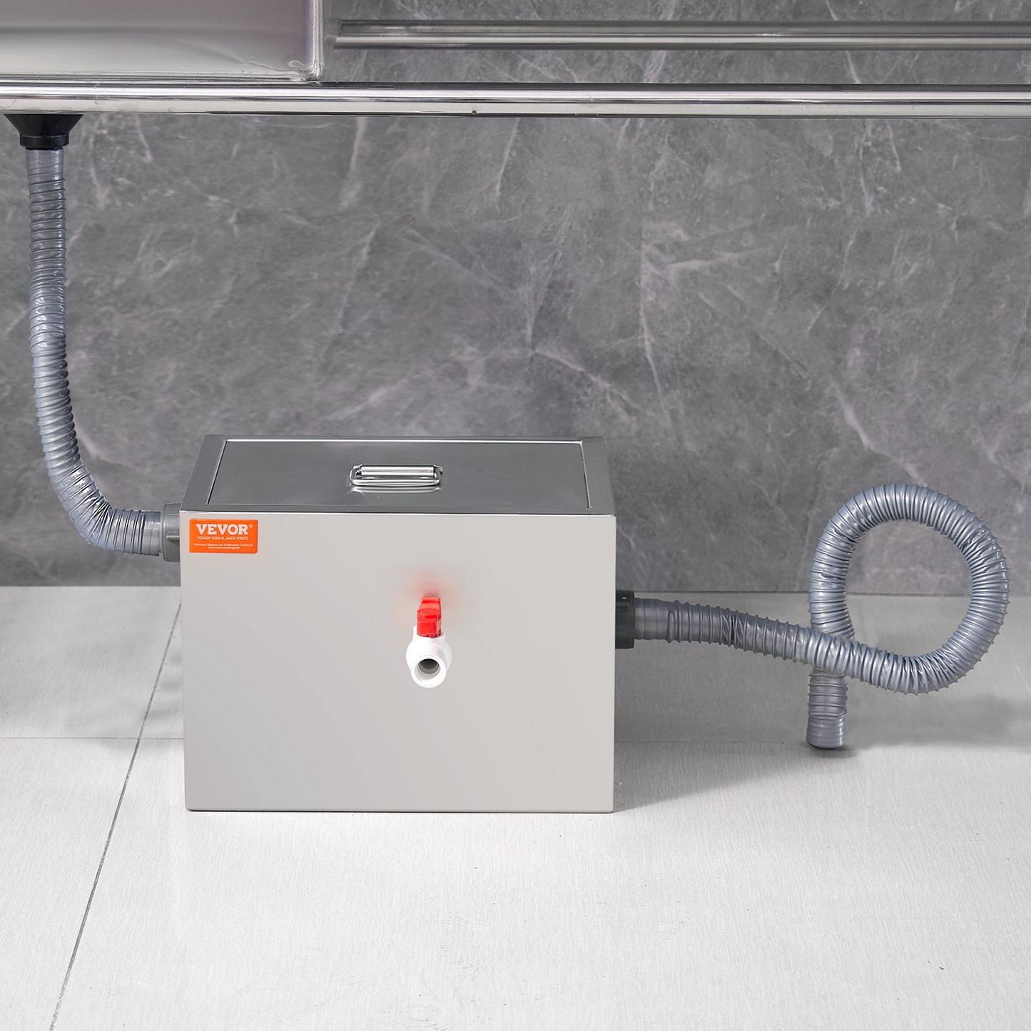 VEVOR Commercial Grease Trap, 3.6 kg Grease Interceptor, Side Inlet Interceptor, Under Sink Stainless Steel Grease Trap, 2.8 GPM Waste Water Oil-water Separator, for Restaurant Canteen Home Kitchen