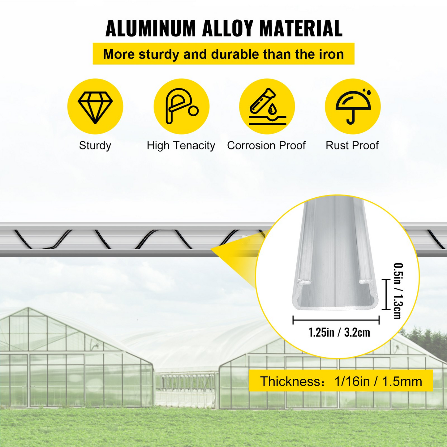 VEVOR Spring Wire and Lock Channel, 6.56ft Spring Lock & U-Channel Bundle for Greenhouse, 40 Packs PE Coated Spring Wire & Aluminum Alloy Channel,Plastic Poly Film or Shade Cloth Attachment with Screw