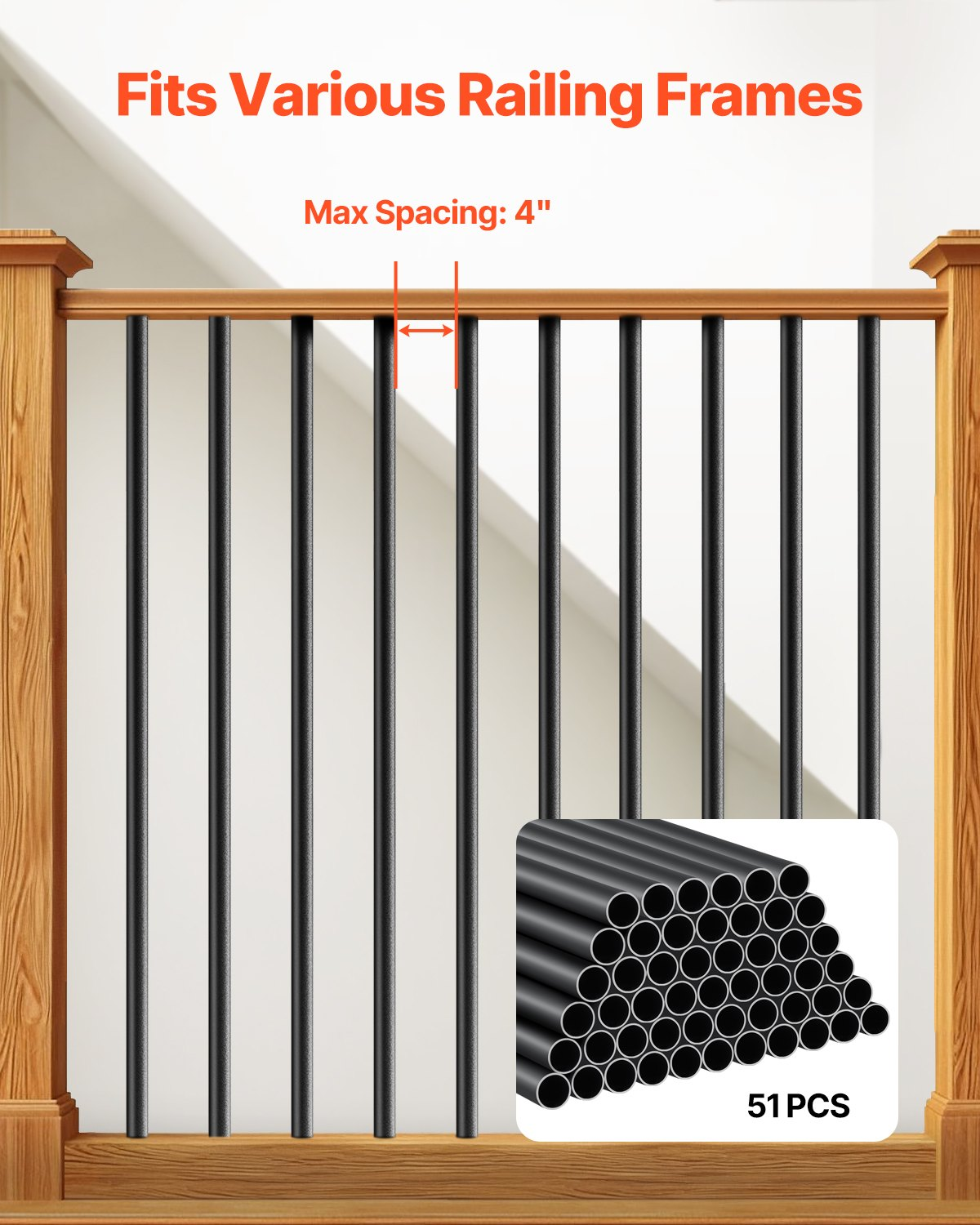 VEVOR Staircase Balusters 51 Pack 26 In Aluminum Spindles with Screws/Rail Caps