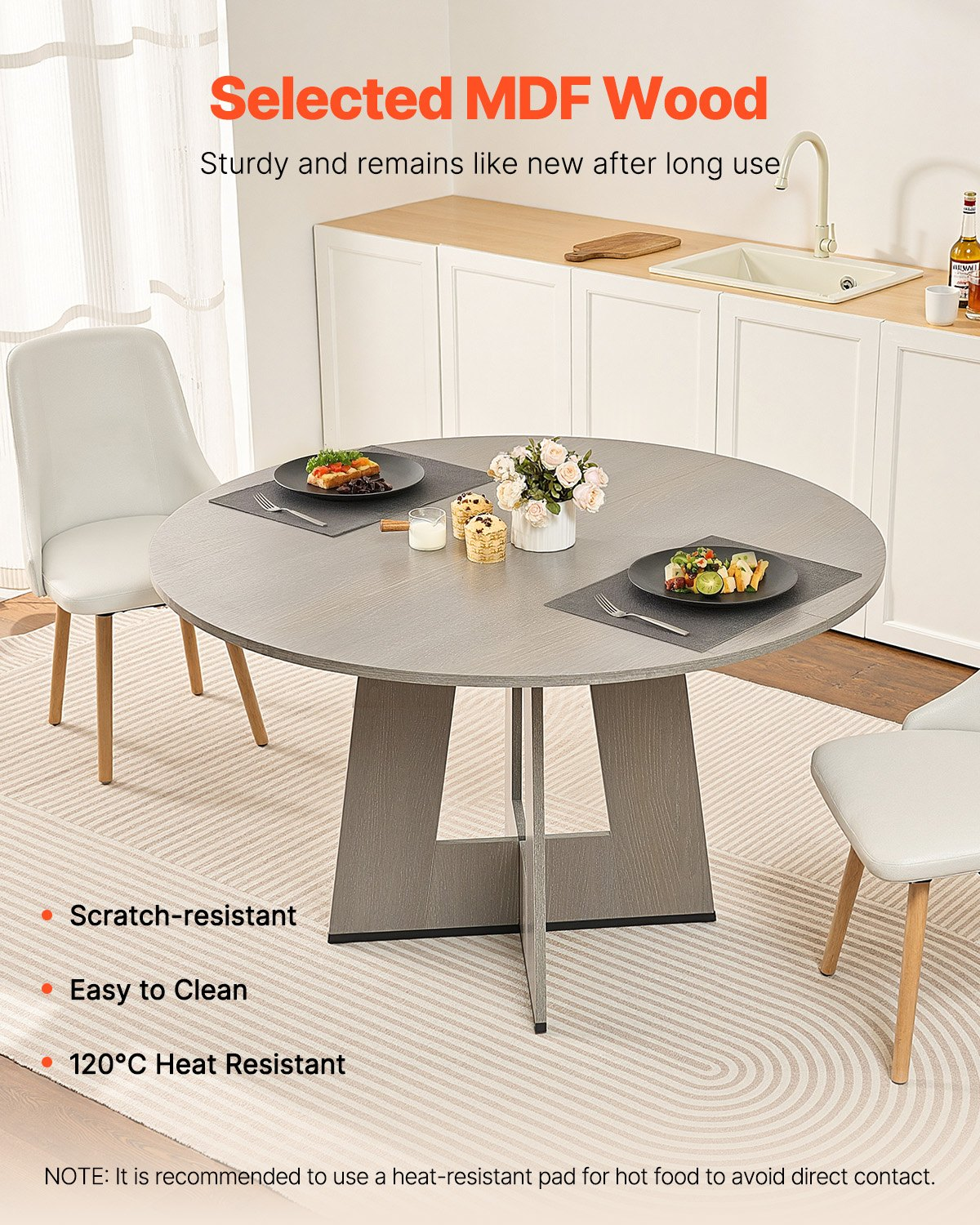 VEVOR 47 in Round Dining Table Wood Kitchen Table for 2-4 Person (Only Table)