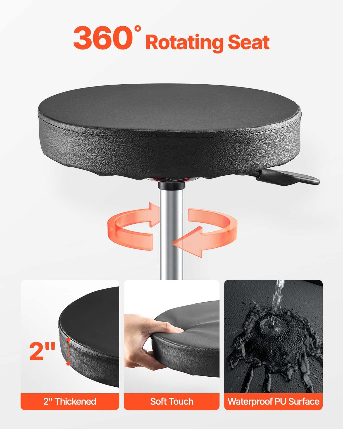 VEVOR Rolling Mechanic Stool Adjustable Garage Seat 300 lbs Load with Wheels