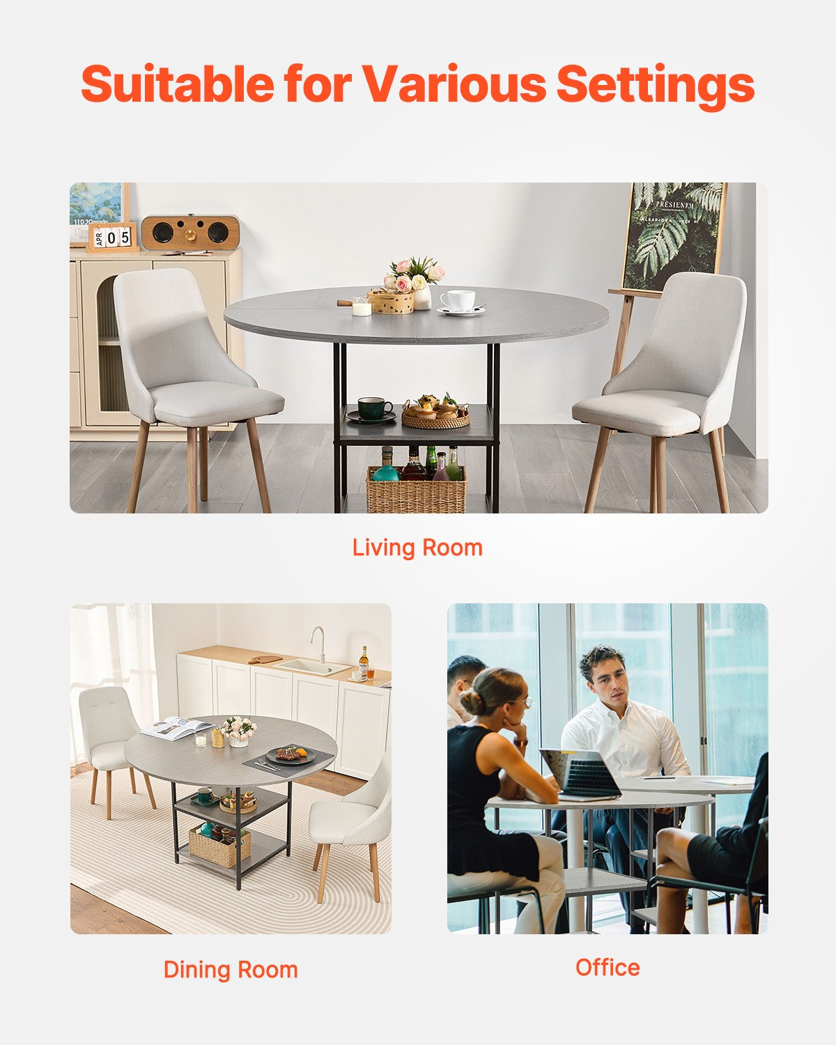 VEVOR 47 in Round Dining Table Wood Kitchen Table for 2-4 Person (Only Table)