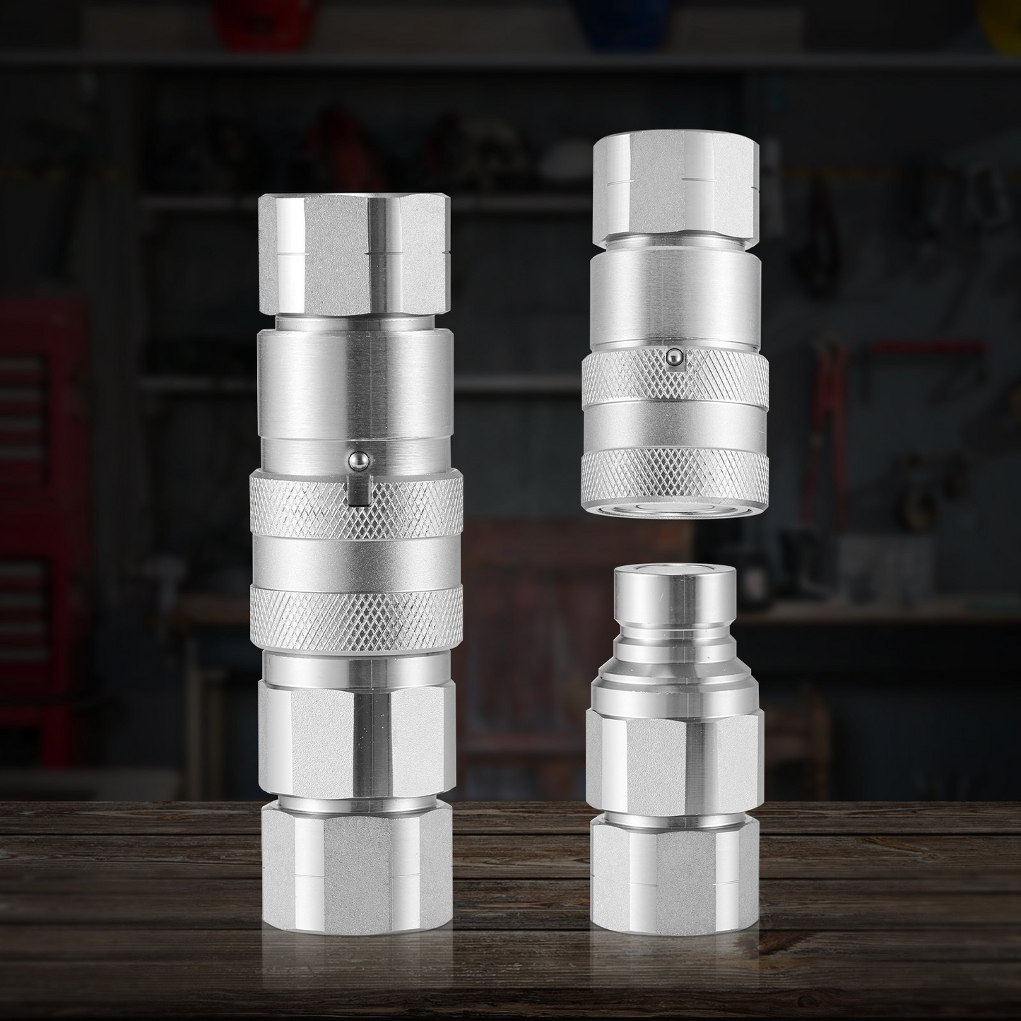 VEVOR 1/2" Flat Face Hydraulic Couplers 3/4 SAE Skid Steer Couplers 2 Dust Caps