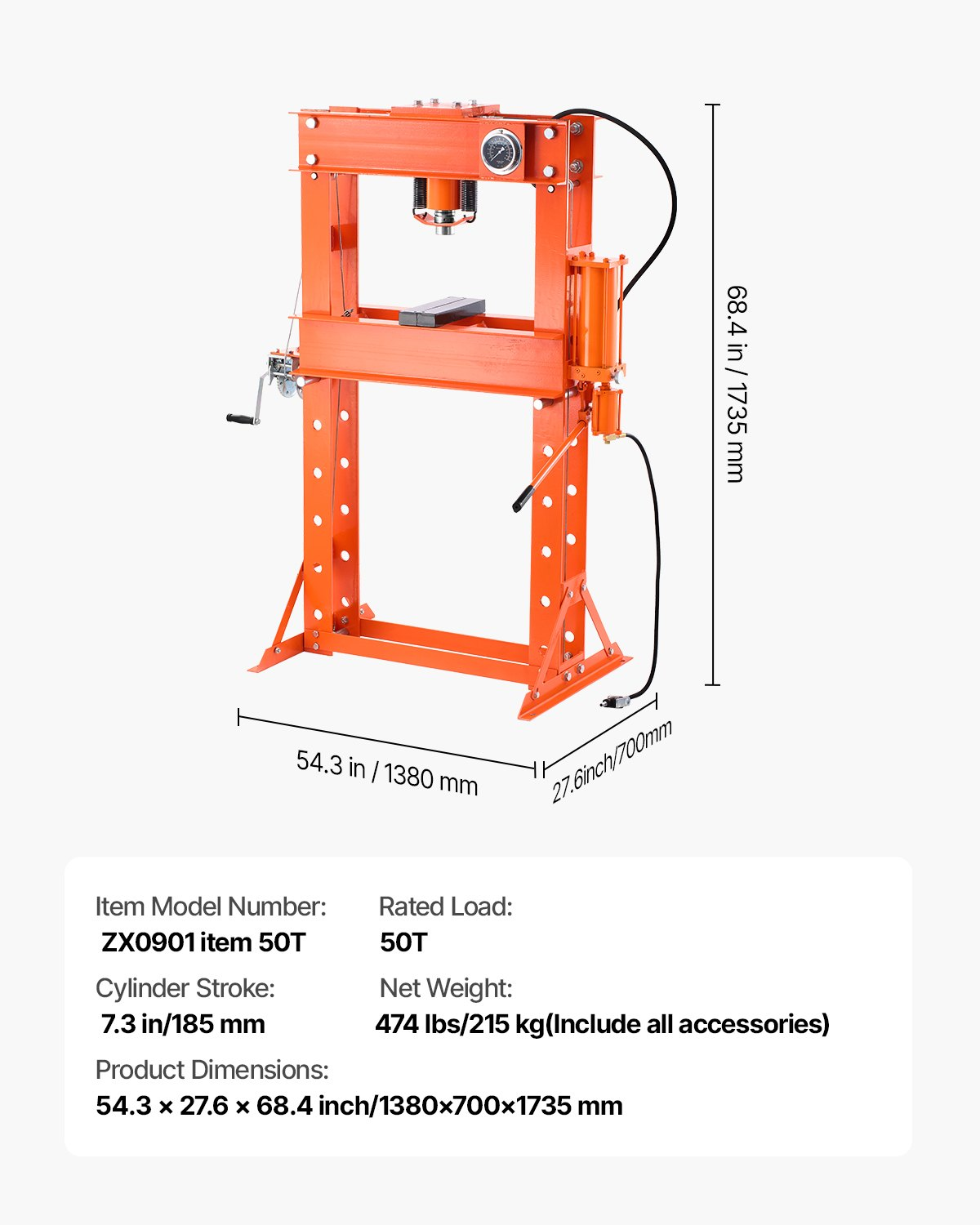 VEVOR 50 T Hydraulic Shop Press Hydraulic Press with Press Plate for Bending