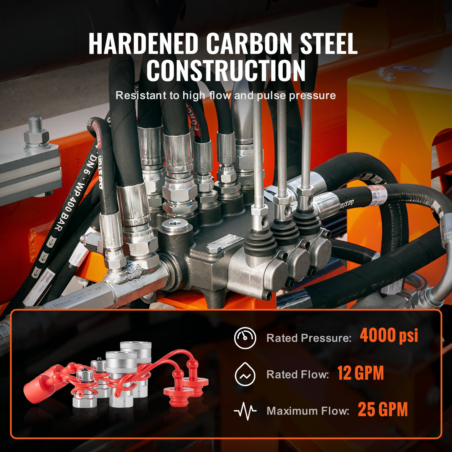 VEVOR 1/2" (1.3 cm) Tapered Hydraulic Couplers 1/2" (1.3 cm) NPT Skid Steer Couplers 4 Dust Caps
