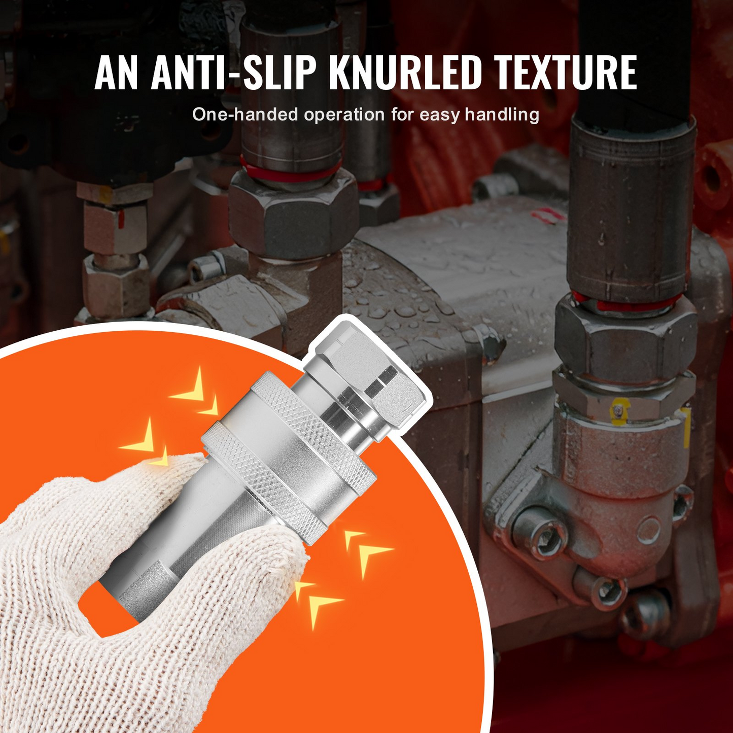 VEVOR 1/2" (1.3 cm) Tapered Hydraulic Couplers 1/2" (1.3 cm) NPT Skid Steer Couplers 4 Dust Caps