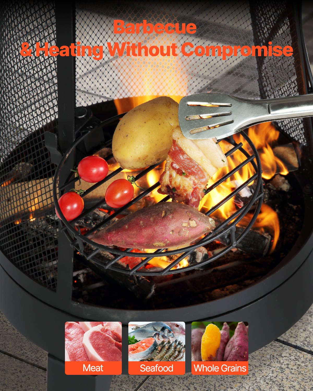 VEVOR 20 In Chiminea Outdoor Wood Burning Firepit with Grill Mesh & Chimney Coat