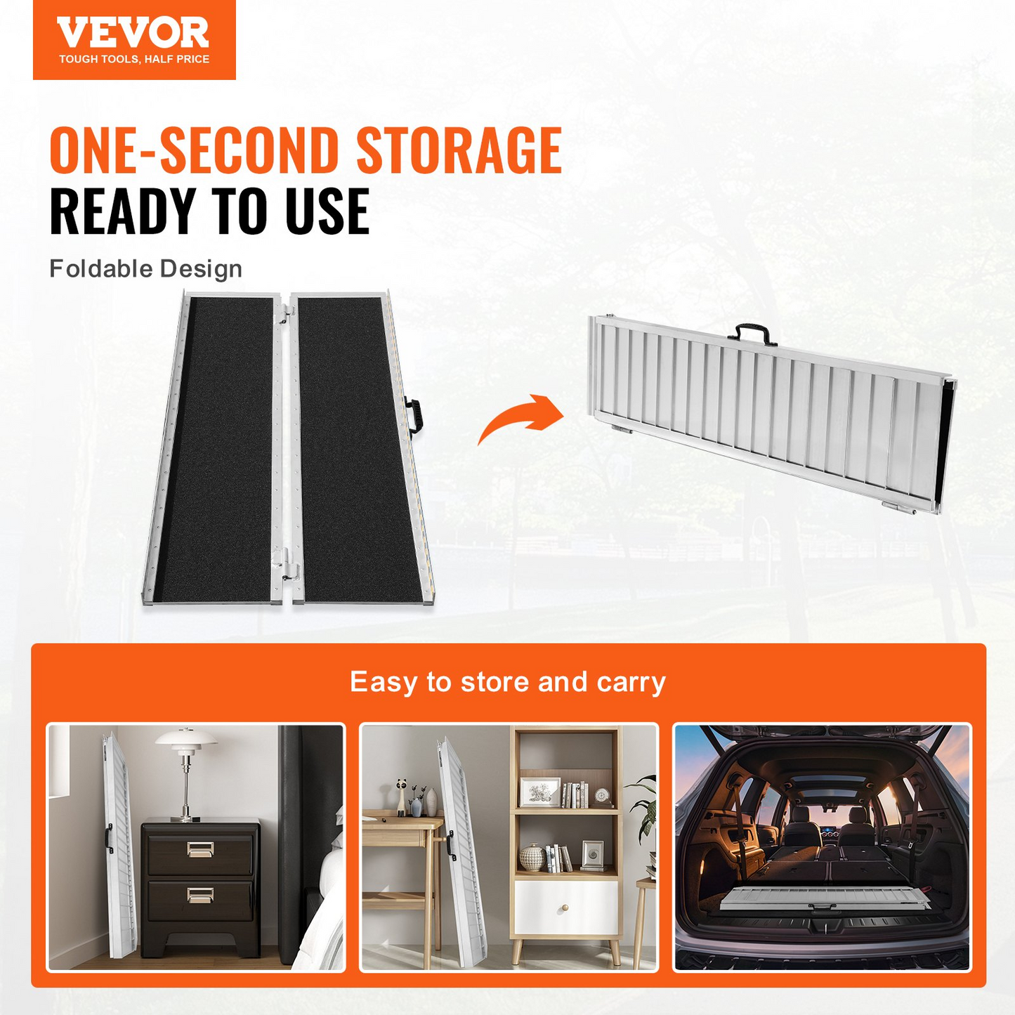 VEVOR Portable Wheelchair Ramp, 121.9 cm 362.9 kg Capacity, Non-Slip Aluminum Folding Threshold Ramp, Foldable Mobility Scooter Ramp Wheel Chair Ramp, Handicap Ramp for Home Steps, Stairs, Doorways, Curbs