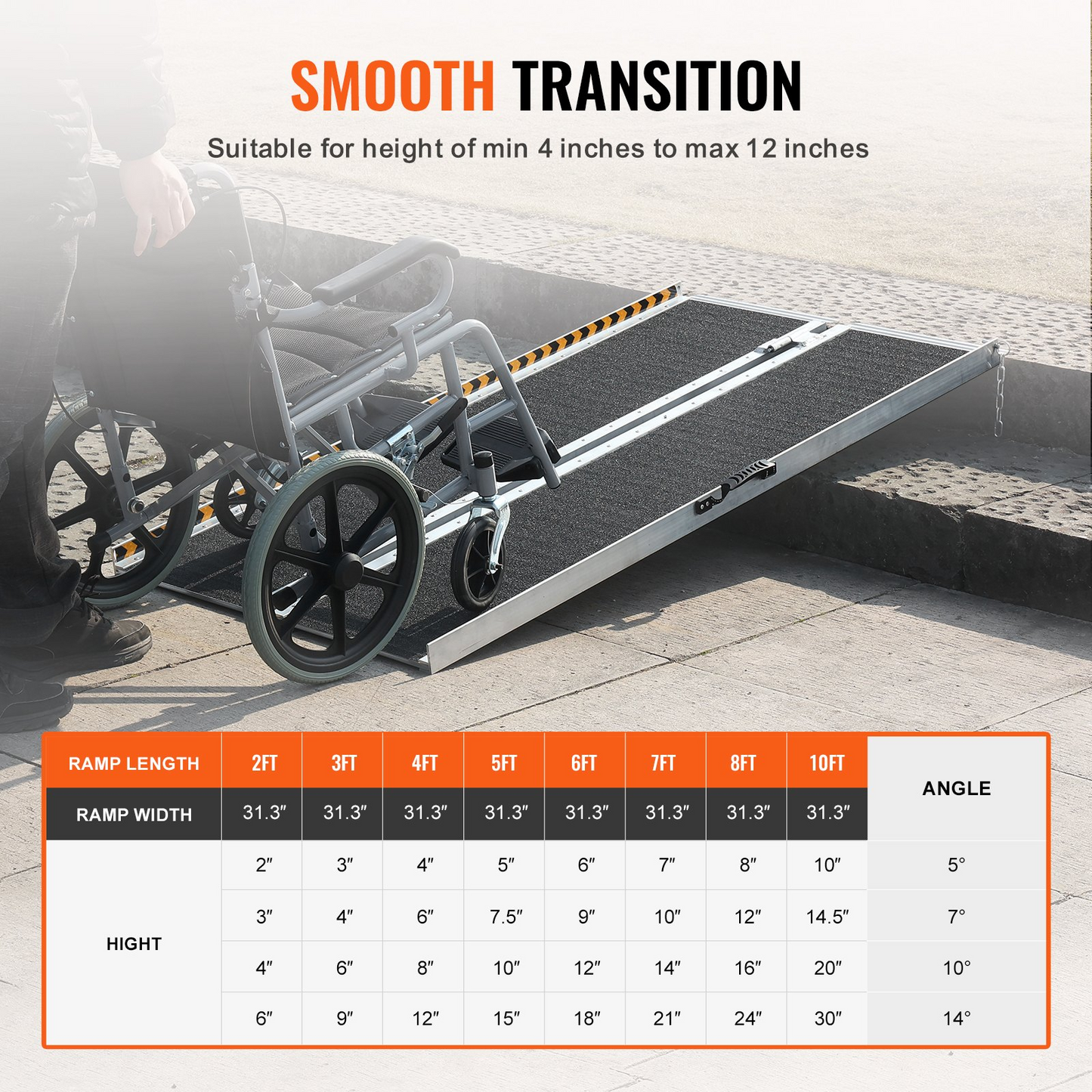 VEVOR Portable Wheelchair Ramp, 121.9 cm 362.9 kg Capacity, Non-Slip Aluminum Folding Threshold Ramp, Foldable Mobility Scooter Ramp Wheel Chair Ramp, Handicap Ramp for Home Steps, Stairs, Doorways, Curbs
