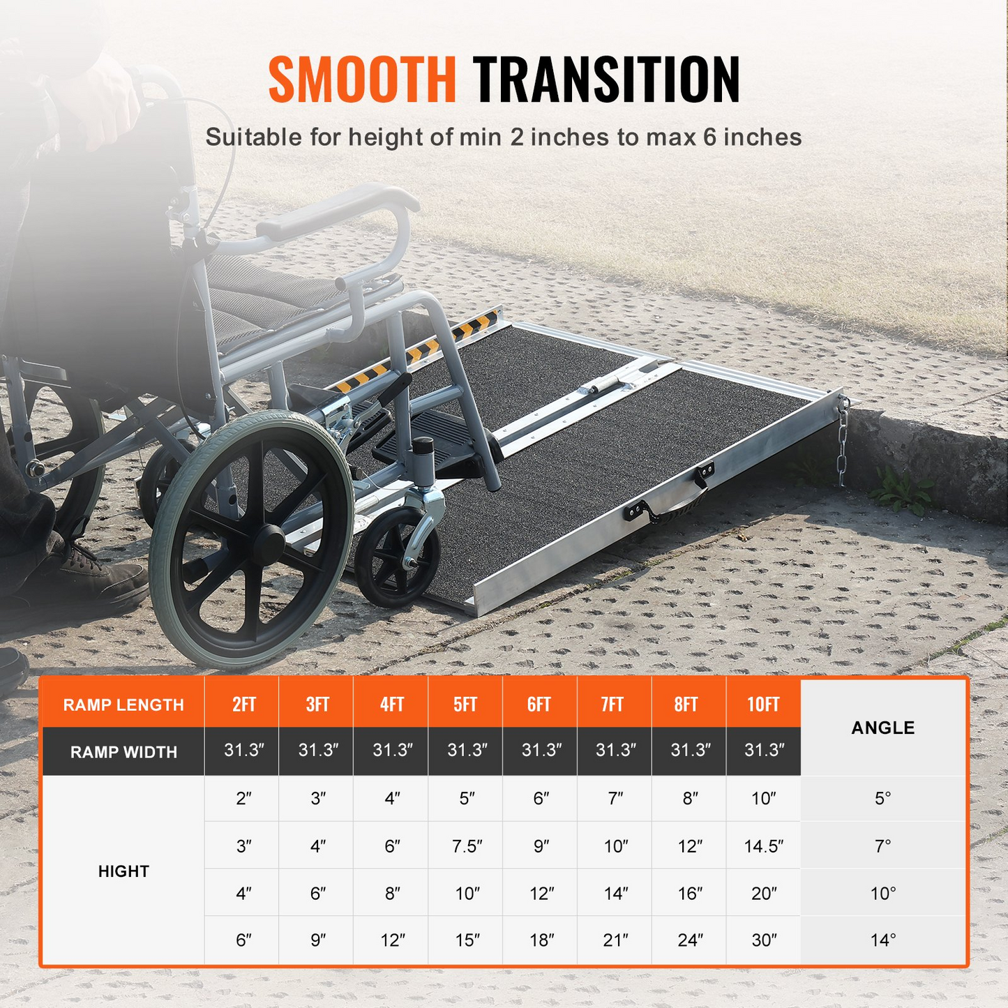 VEVOR Portable Wheelchair Ramp, 61 cm 362.9 kg Capacity, Non-Slip Aluminum Folding Threshold Ramp, Foldable Mobility Scooter Ramp Wheel Chair Ramp, Handicap Ramp for Home Steps, Stairs, Doorways, Curbs