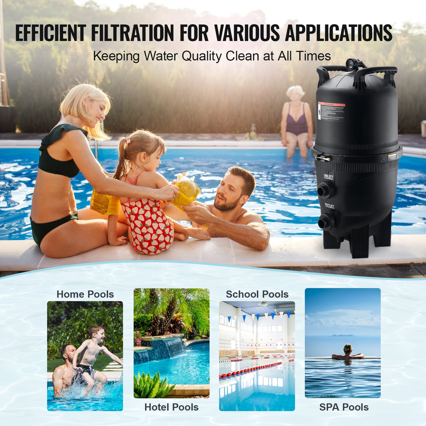 VEVOR Pool Cartridge Filter In/Above Ground Swimming Pool Filtration 49 Sq.m