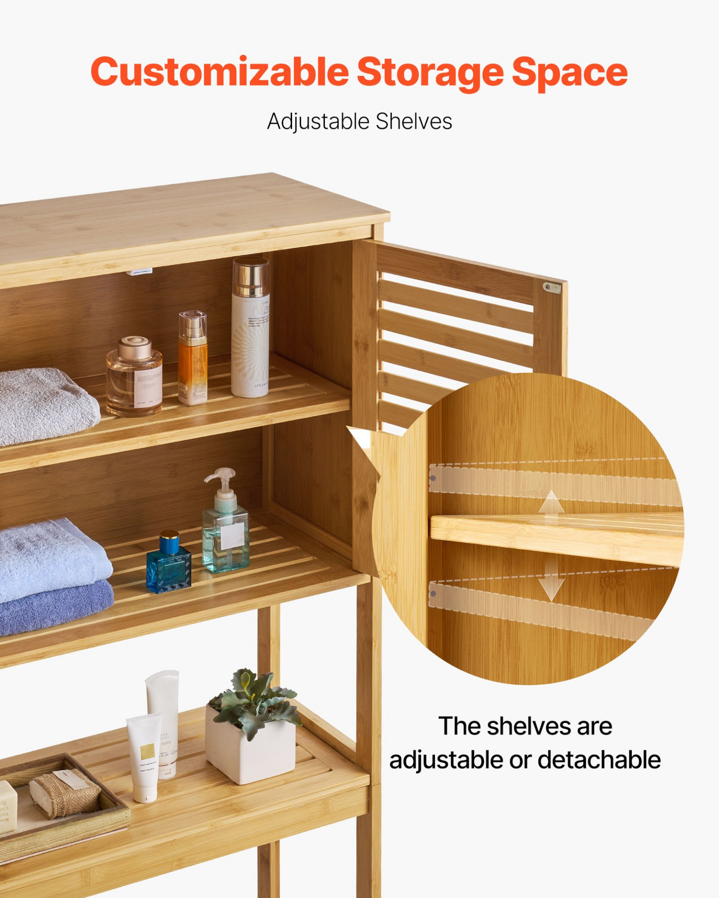 VEVOR Bamboo Over The Toilet Storage Cabinet with Adjustable Shelf 68.9" H