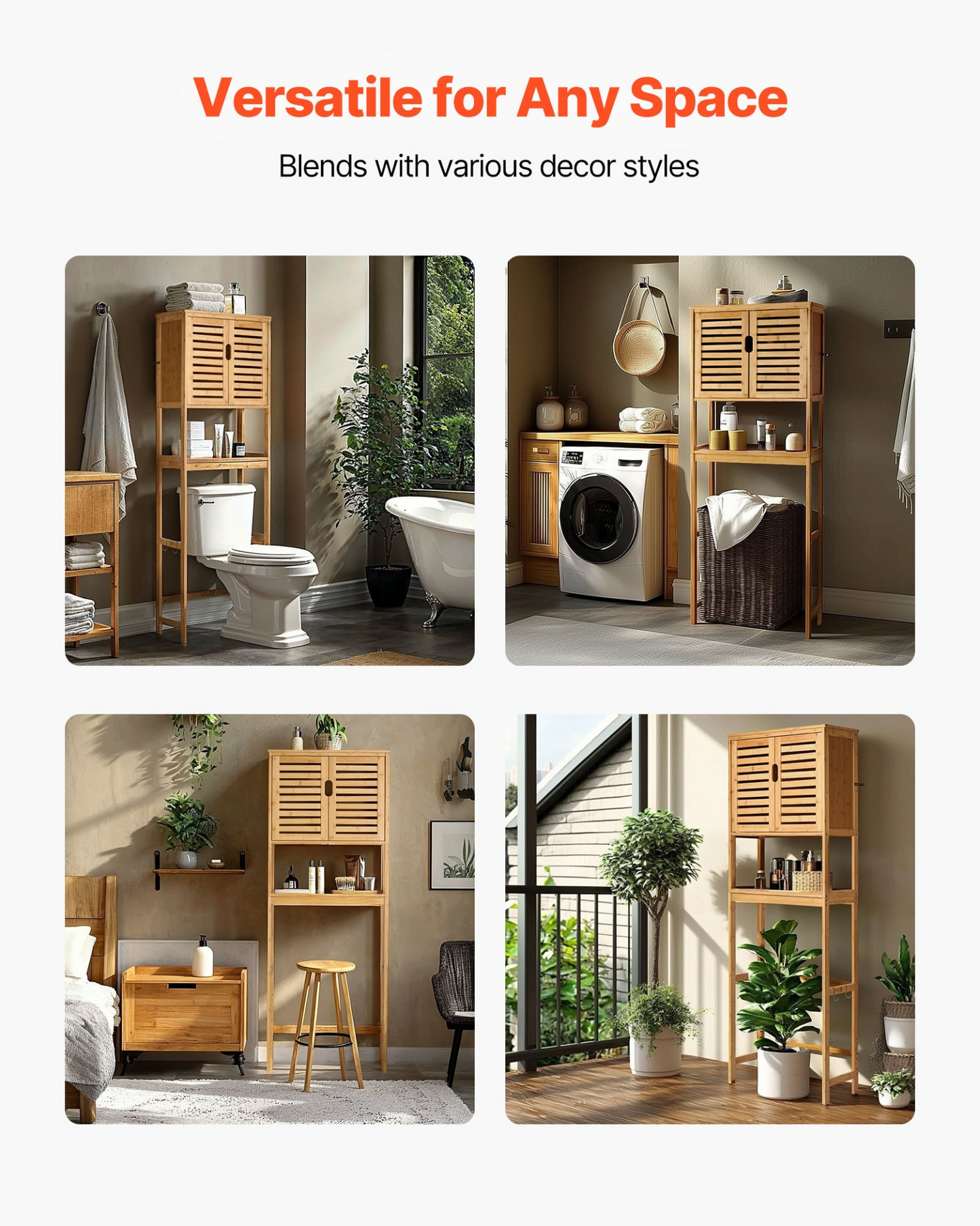 VEVOR Bamboo Over The Toilet Storage Cabinet with Adjustable Shelf 68.9" H