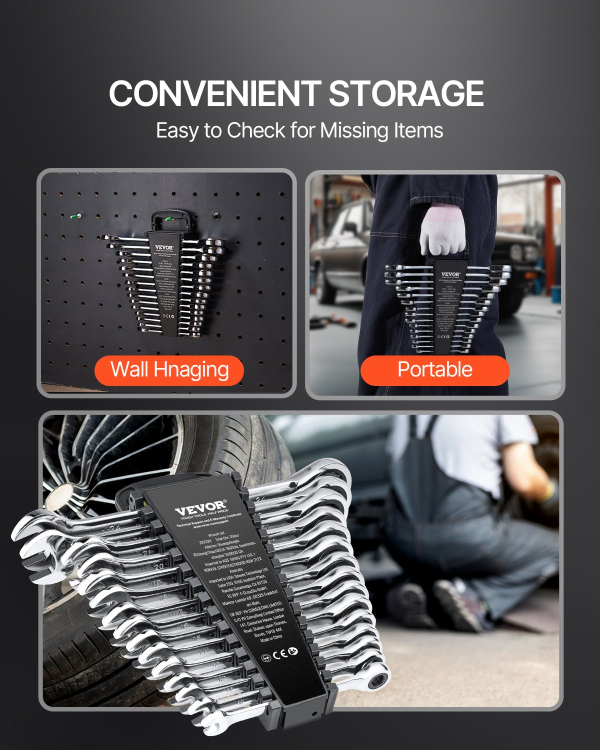 VEVOR Combination Wrench Set 30 PCS SAE 1/4" to 1", Metric 8-24mm Organizer Rack