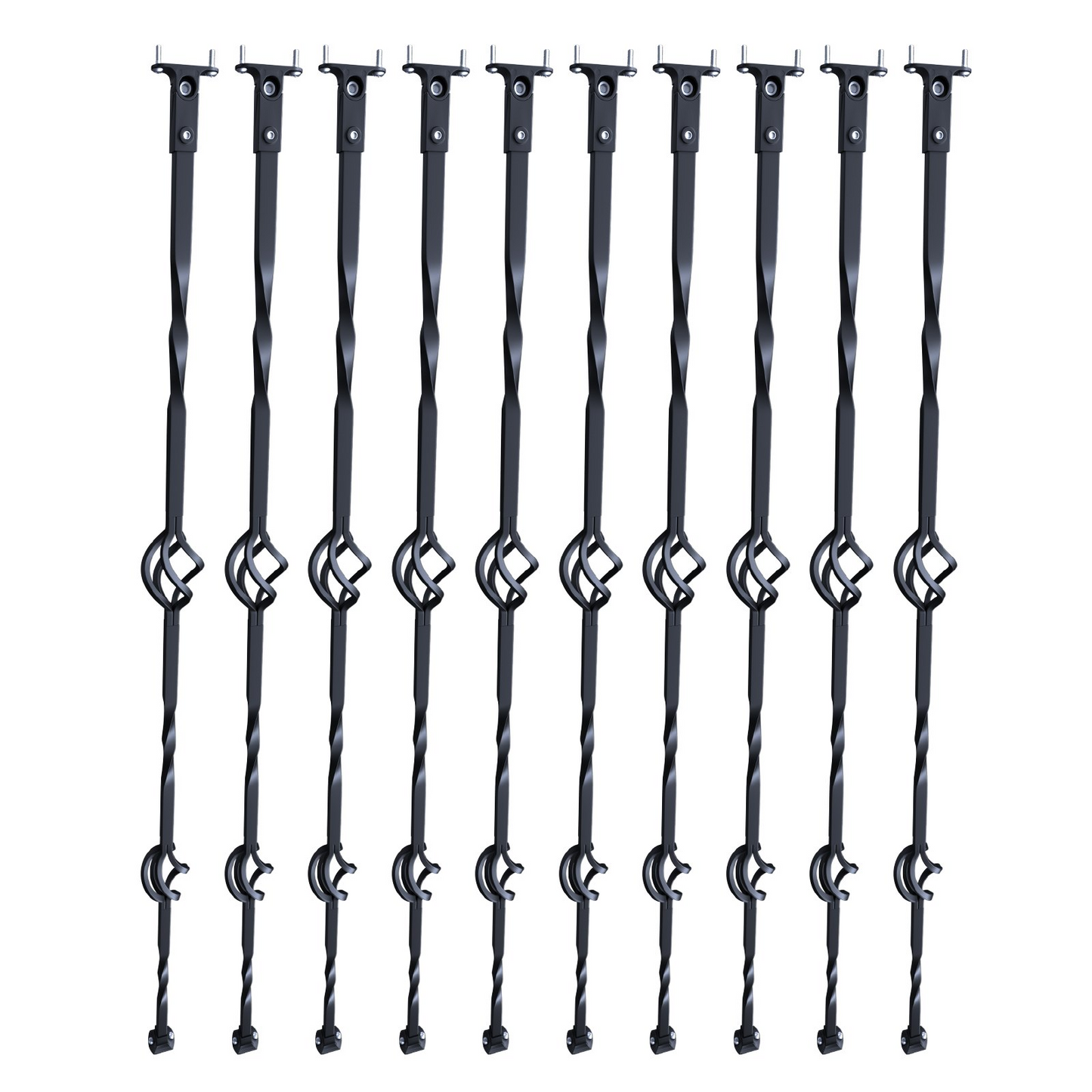 VEVOR Staircase Metal Balusters, 44'' x 1/2" Galvanized Steel Decorative Banister Spindles, 10 Pack Deck Baluster with Hollow Double Baskets, Spiral Stair Railing with Shoes & Screws