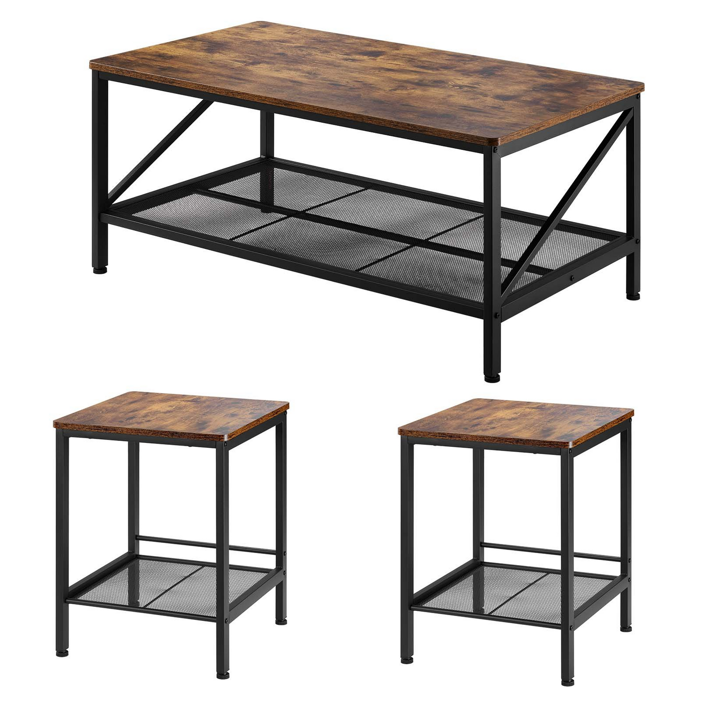VEVOR 3 Pieces Living Room Table Sets 41.3 in Coffee Table with 2 End Tables