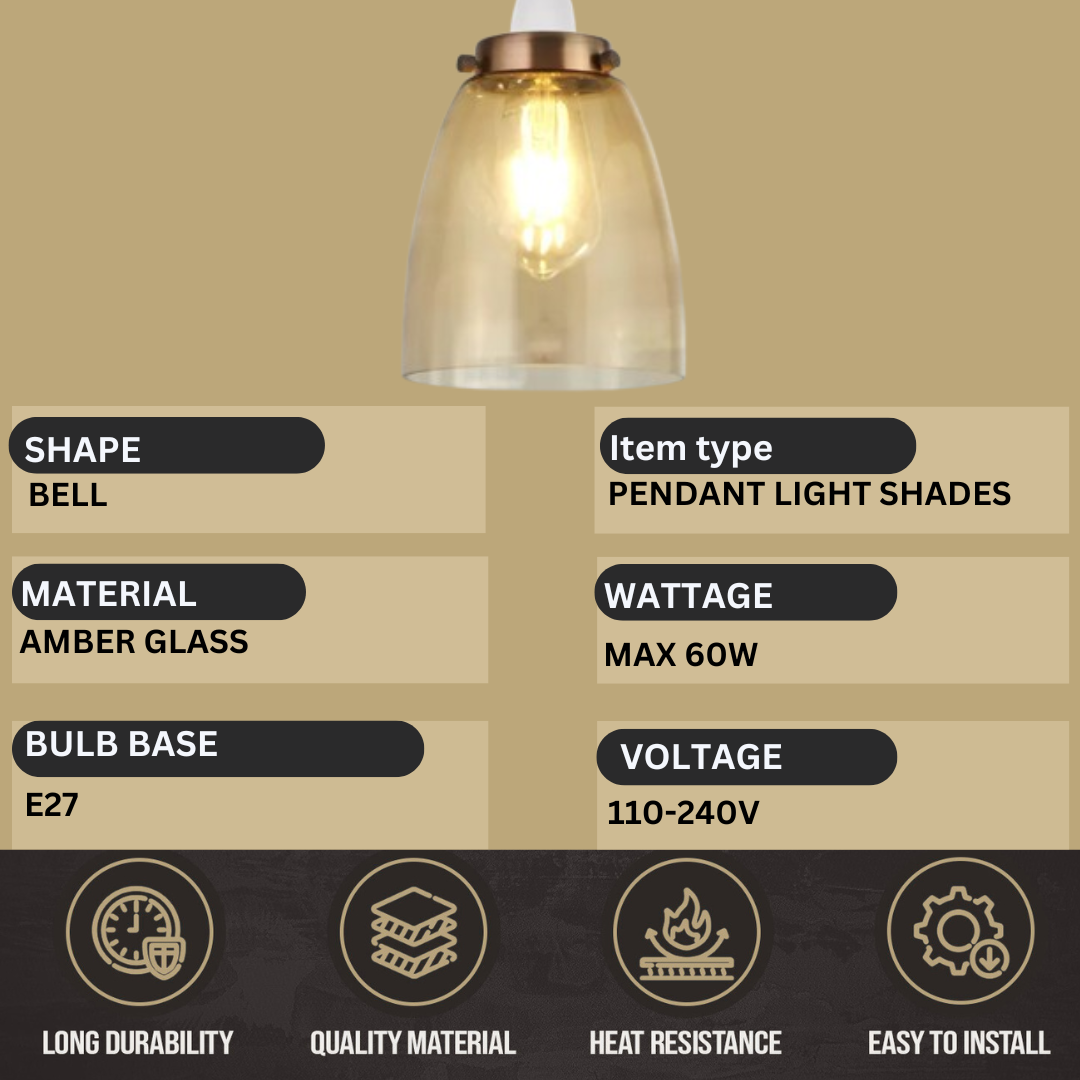 Vintage Retro Style Amber Glass Ceiling Pendant Light Lampshade~2181