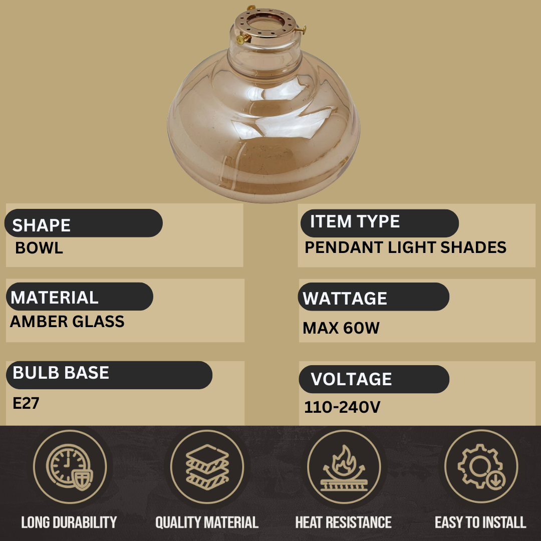 Vintage Lampshades Amber Glass Ceiling Pendant Light Retro Style~2178