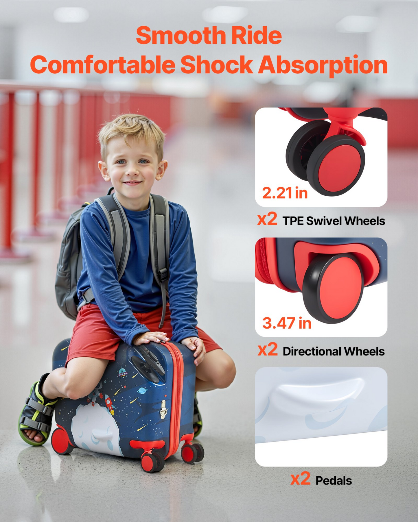 VEVOR Ride-on Luggage 18-inch Lightweight Kids Scooter Suitcase with Wheels