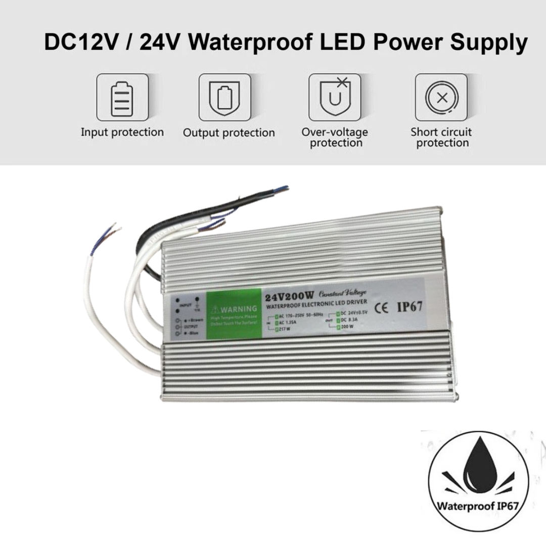 DC 24V 8.3A 200W IP67 Waterproof LED Driver Power Supply Transformer ~1226