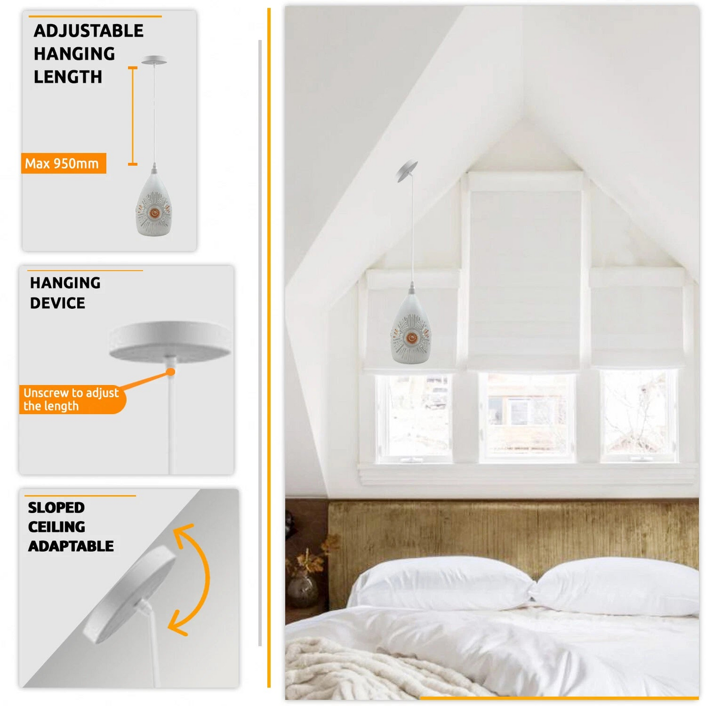 White Pattern Modern Ceiling Pendant Light With Bulb~2547