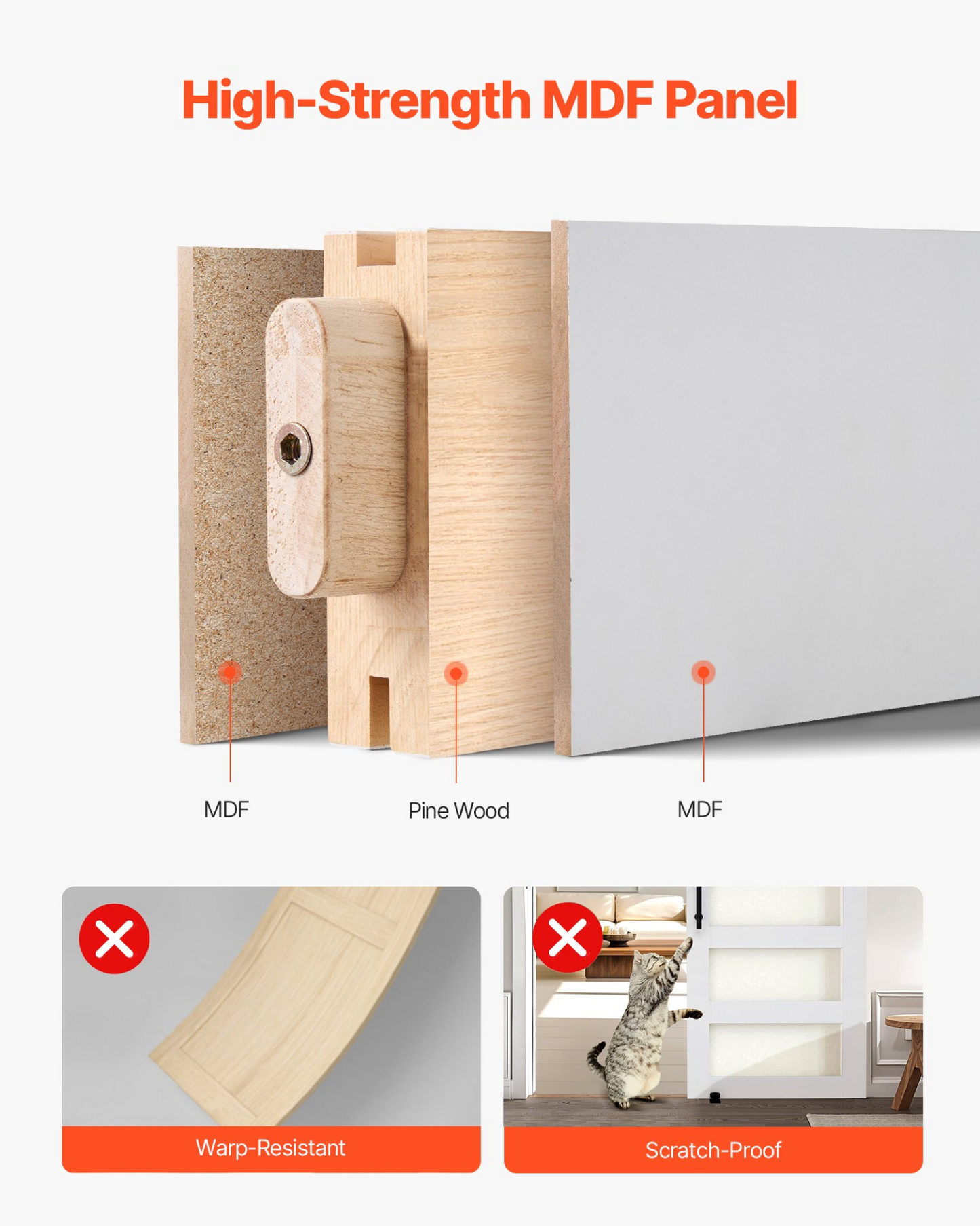 VEVOR Sliding Barn Door with Hardware Kit 914 x 2134mm MDF Panel Frosted Glass