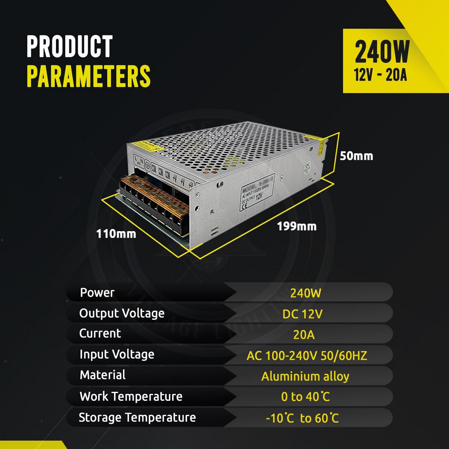 AC 100/240V to DC12V 240W Regulated Switching Power Supply Driver ~3336