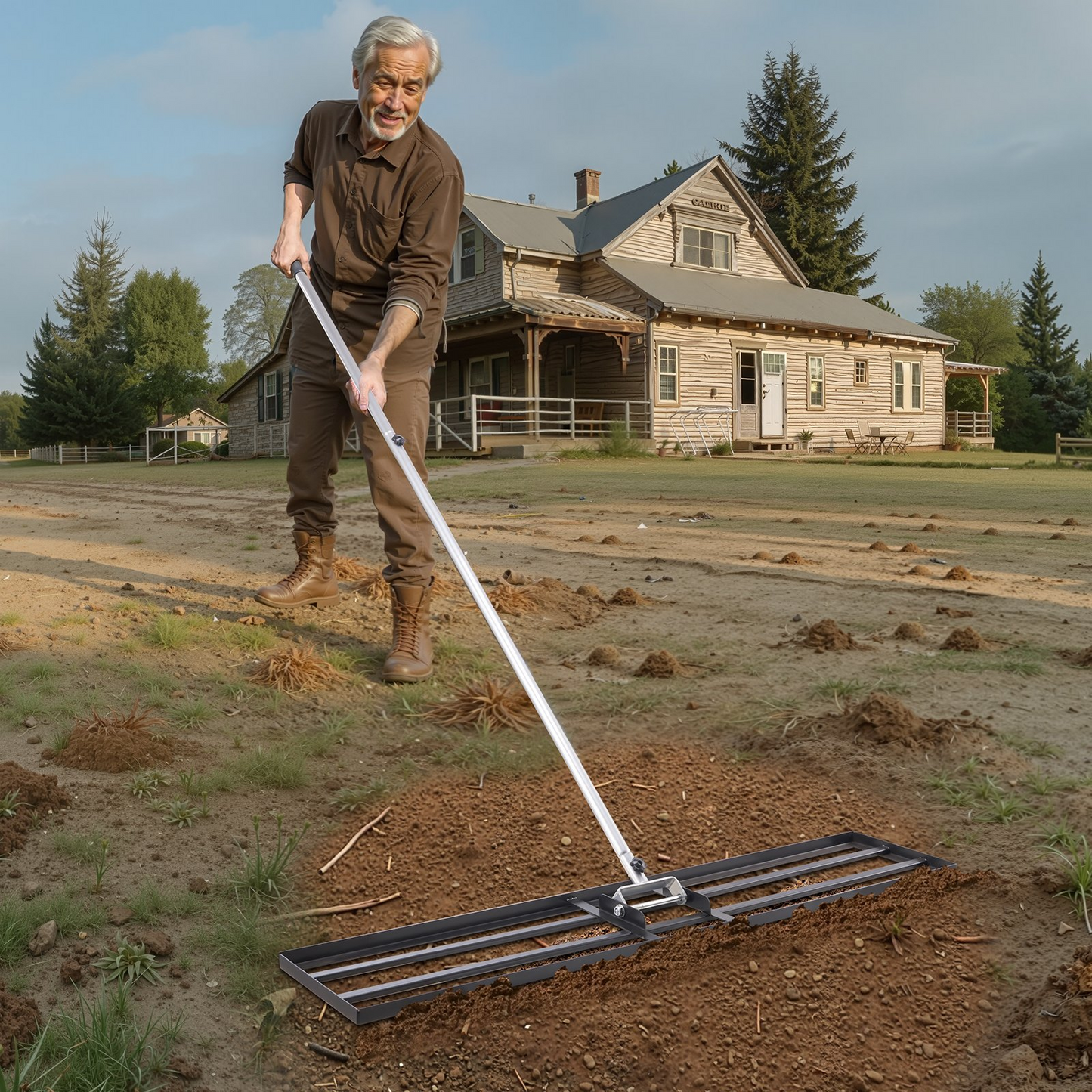 VEVOR 10x48in Lawn Leveling Rake 83.9 in Adjustable Handle for Yard Golf Court