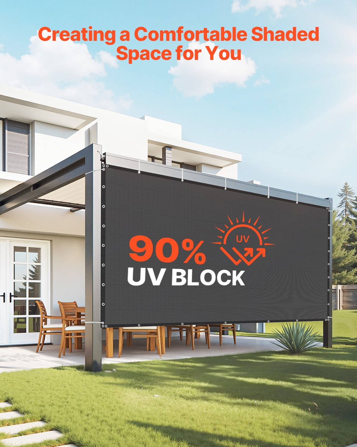 VEVOR 90% Sun Shade Cloth Privacy Screen 8 x 12 ft for Patio Garden (Black)